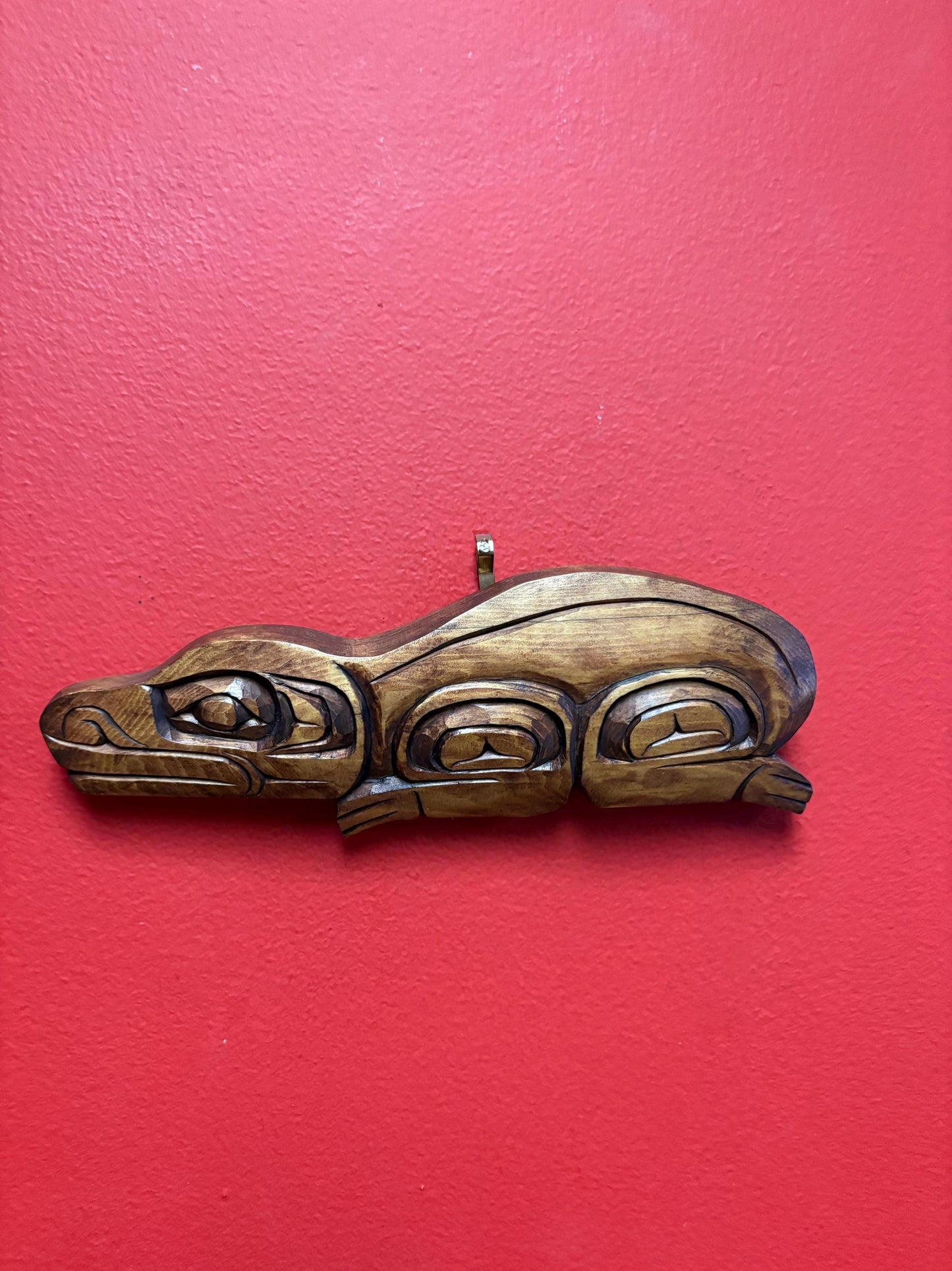Gino Seward Indigenous First Nations cedar 9 x 3 inch frog plaque wonderful detail -