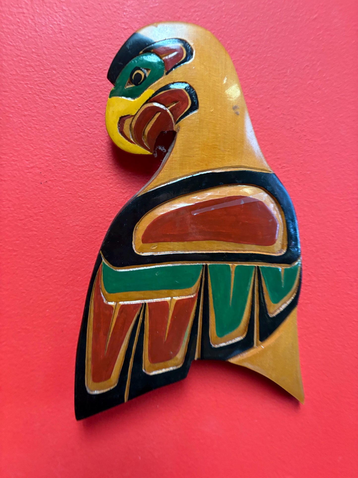 lovkey indigenous first nations Pacific Northwest Coast Eagle plaque 10 x 6 wide honey glazed and painted great value signed