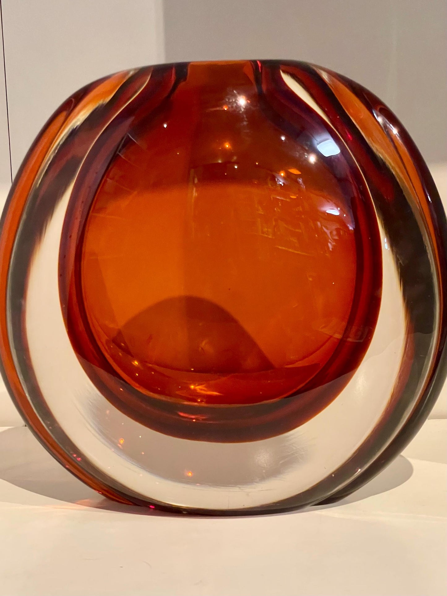Murano - Authentic mid-century Murano Amber Smoked Glass Vase signed large - 8.75 inches tall- wow