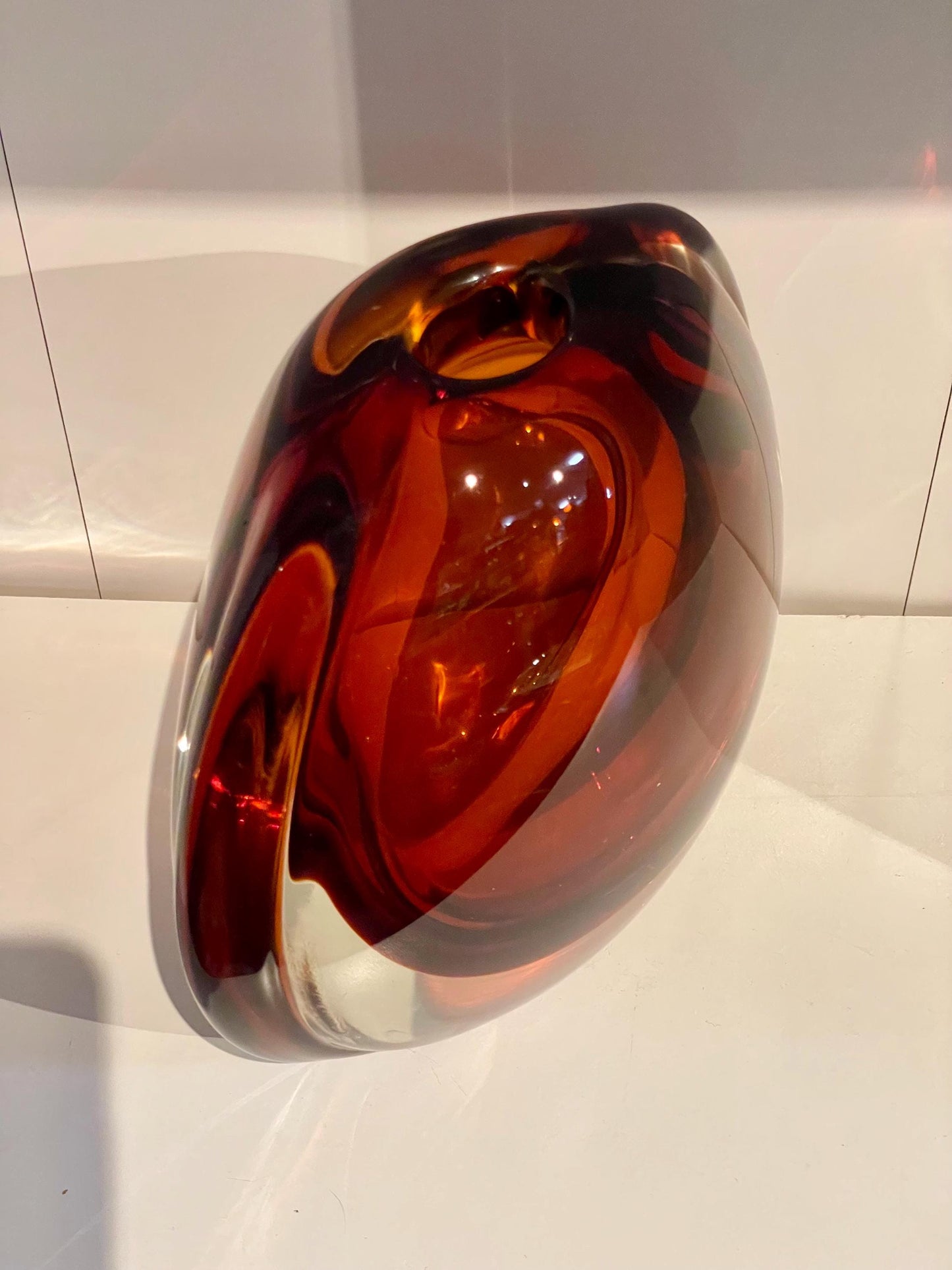 Murano - Authentic mid-century Murano Amber Smoked Glass Vase signed large - 8.75 inches tall- wow