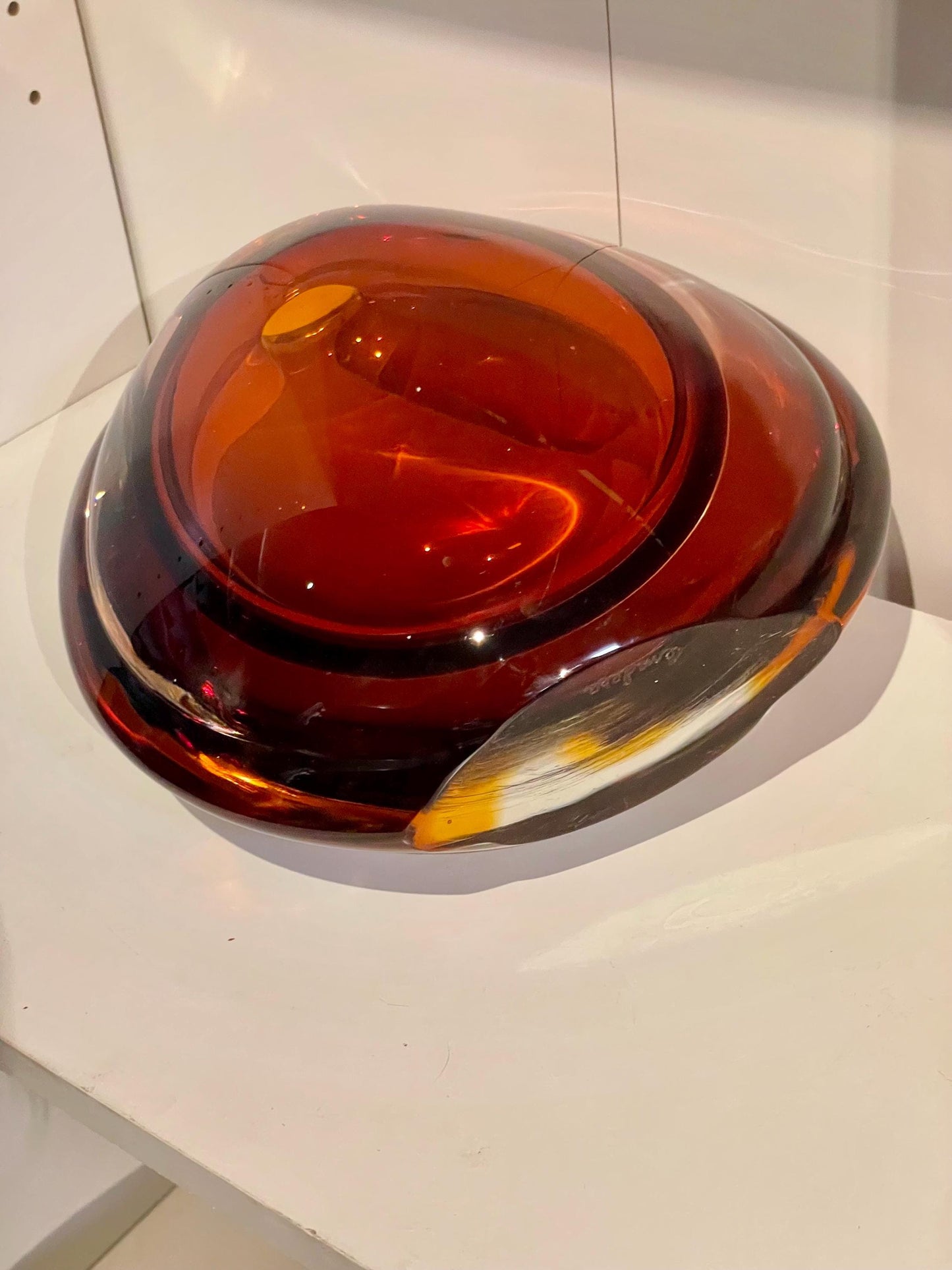 Murano - Authentic mid-century Murano Amber Smoked Glass Vase signed large - 8.75 inches tall- wow