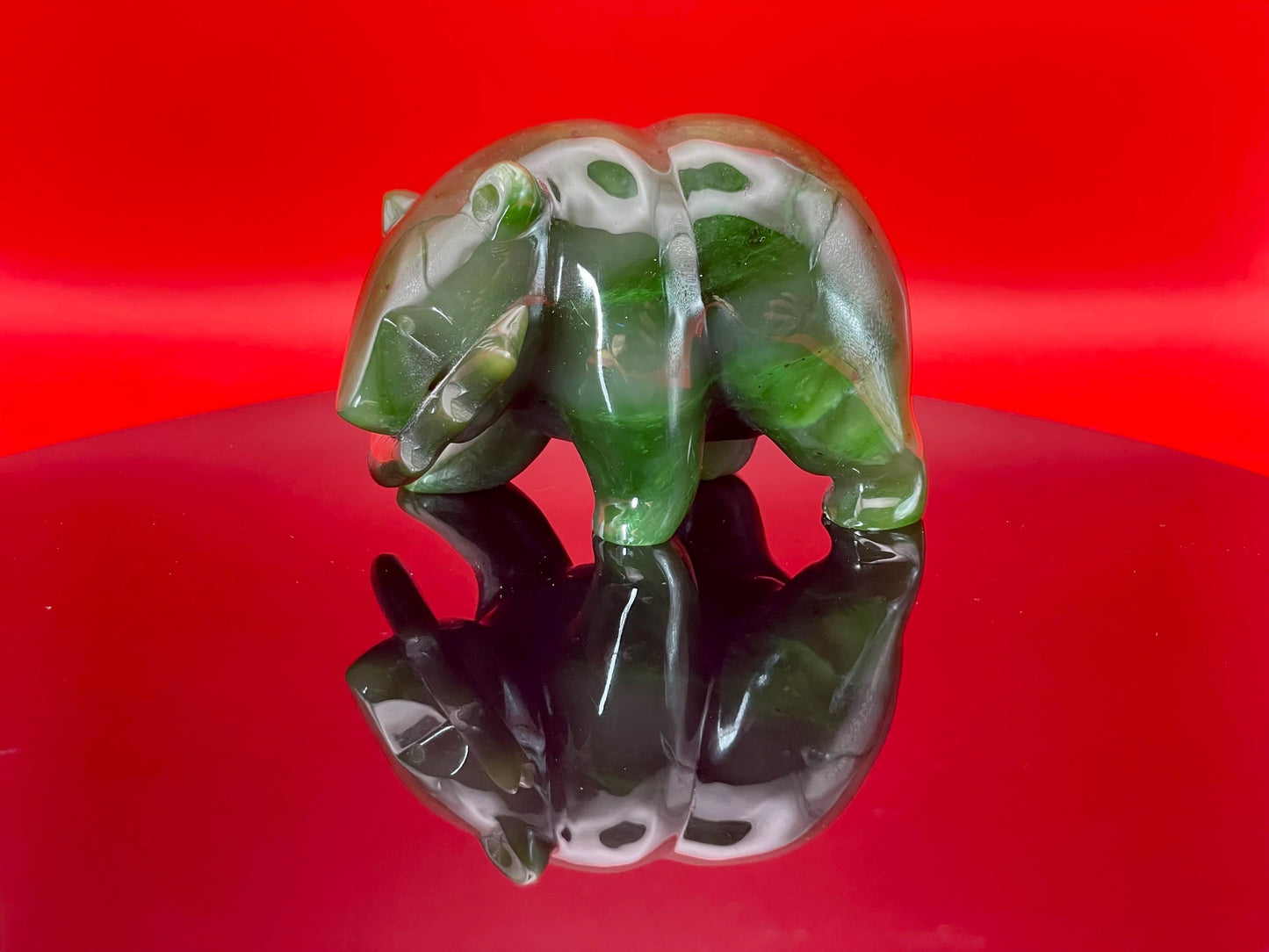 BC Jade Bear 3 Hand-Carved Green Jade Figurine
