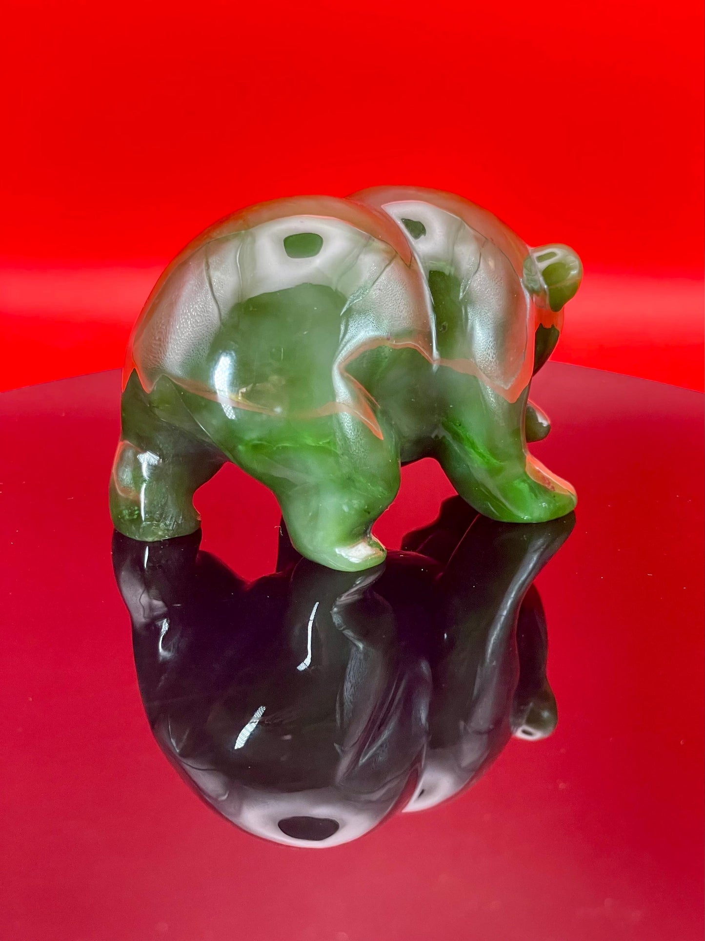 BC Jade Bear 3 Hand-Carved Green Jade Figurine
