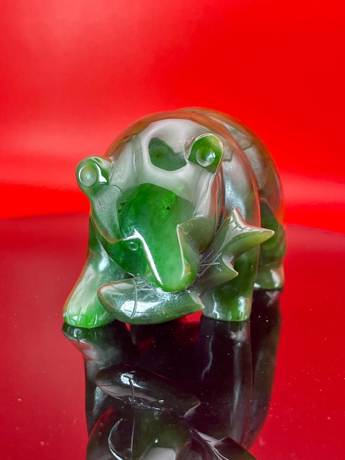 BC Jade Bear 3 Hand-Carved Green Jade Figurine