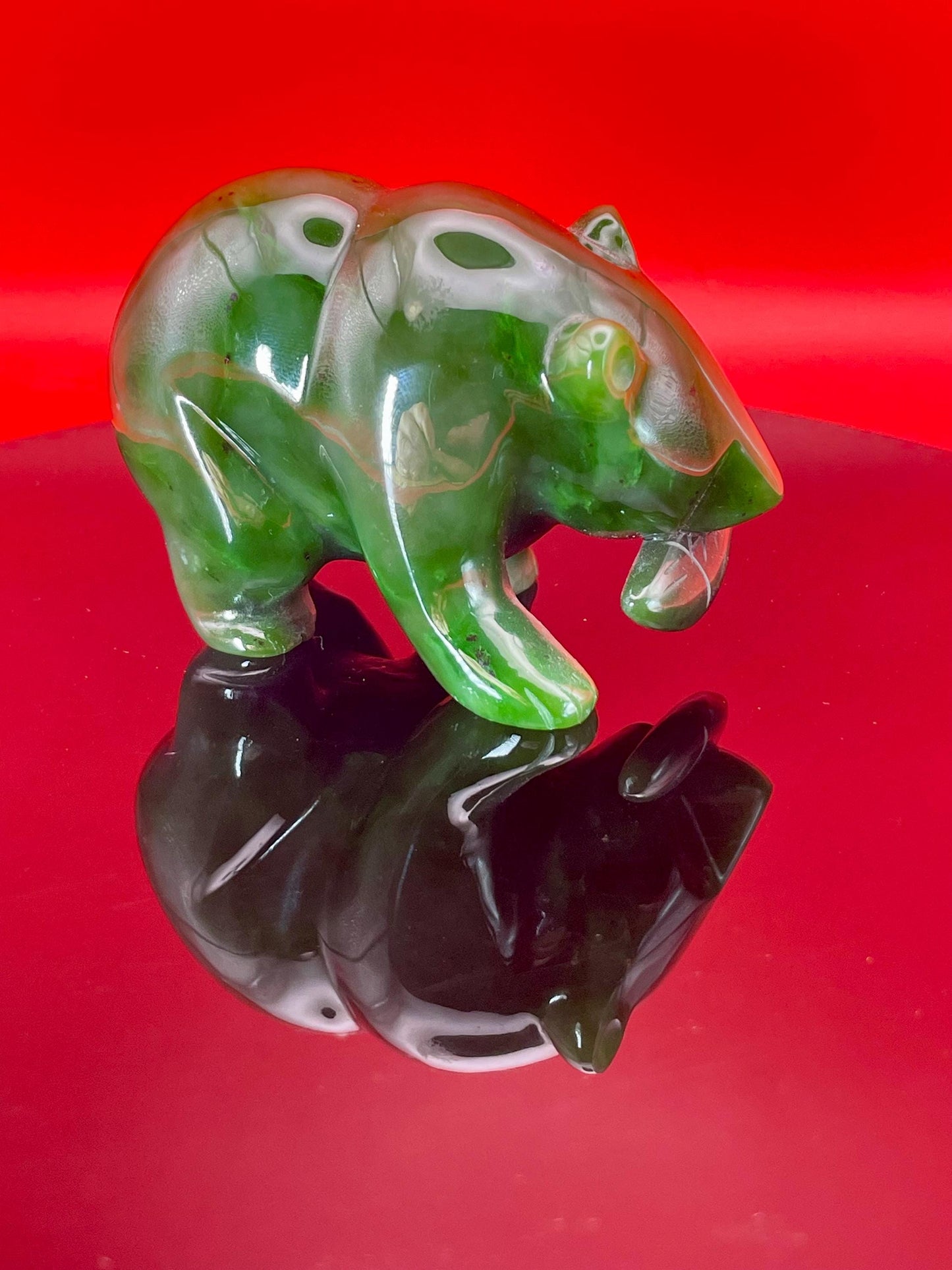 BC Jade Bear 3 Hand-Carved Green Jade Figurine