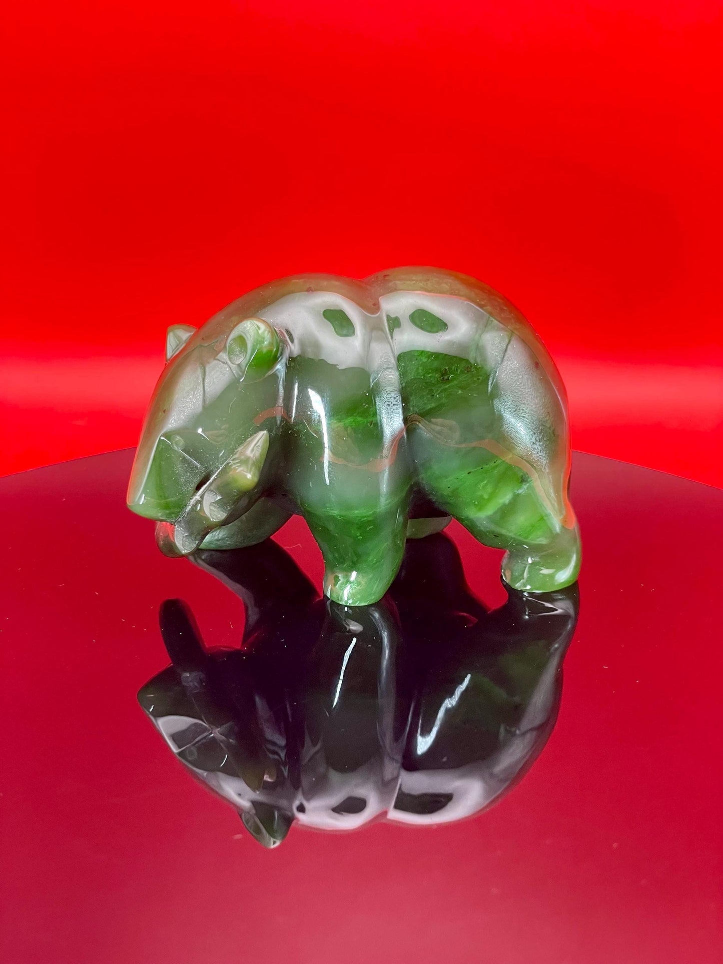 BC Jade Bear 3 Hand-Carved Green Jade Figurine