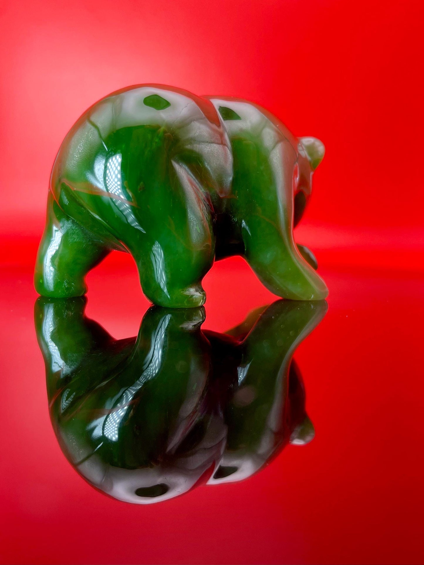 BC Jade Bear 2.5 Hand-Carved Green Jade Figurine