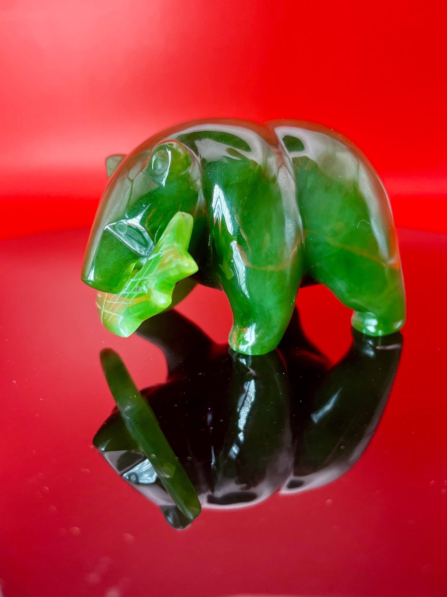 BC Jade Bear 2.5 Hand-Carved Green Jade Figurine