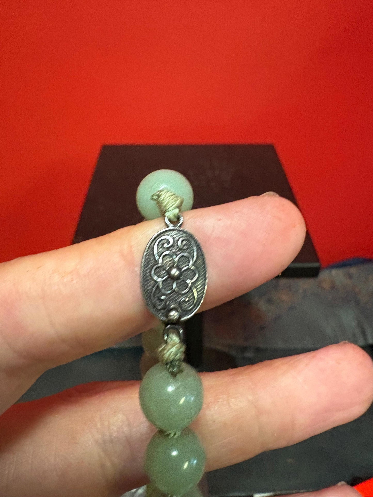 Vintage Chinese high-quality jade bead necklace with sterling silver clasp approximately 25 inches great knotting wonderful gift
