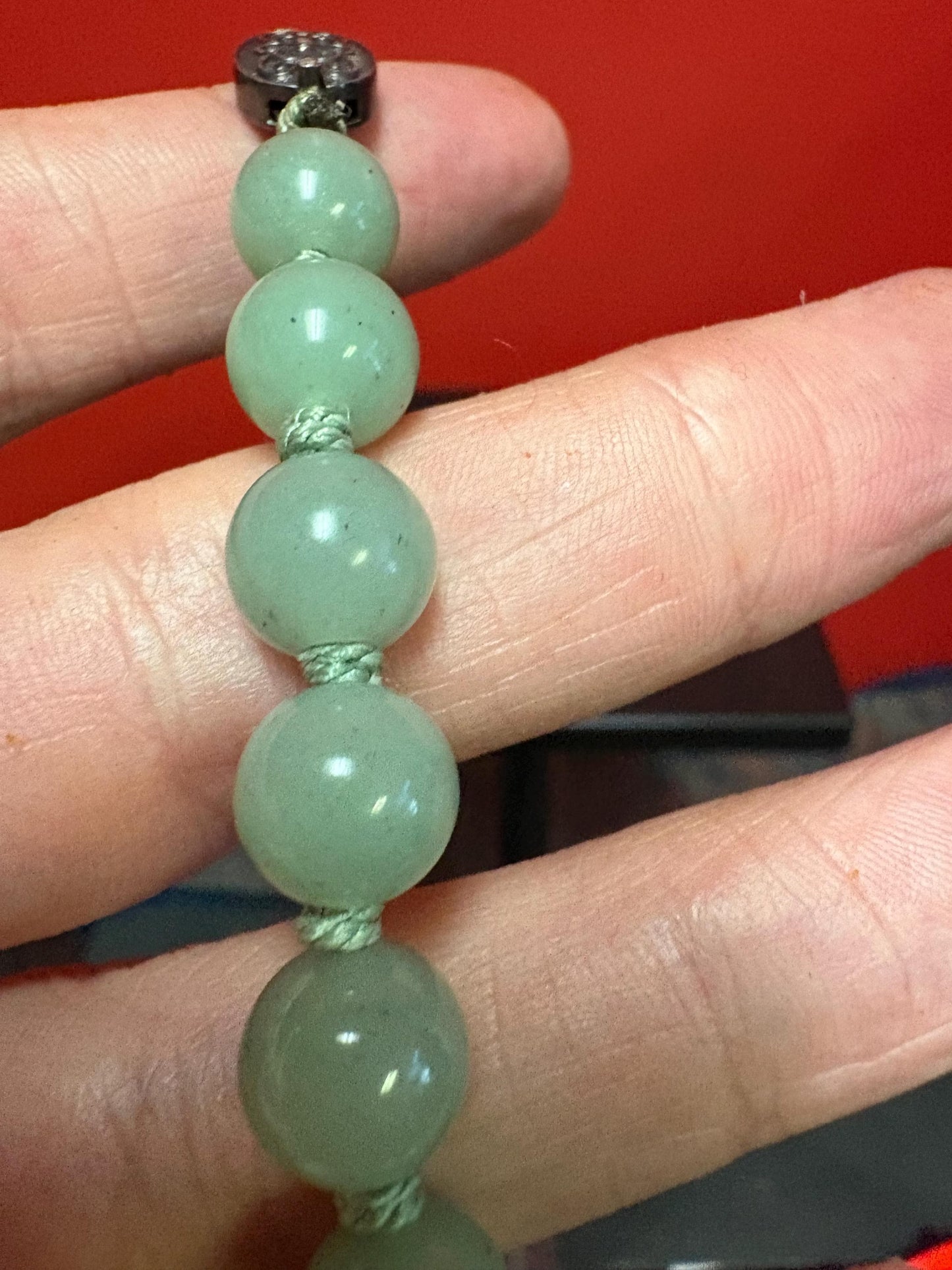 Vintage Chinese high-quality jade bead necklace with sterling silver clasp approximately 25 inches great knotting wonderful gift