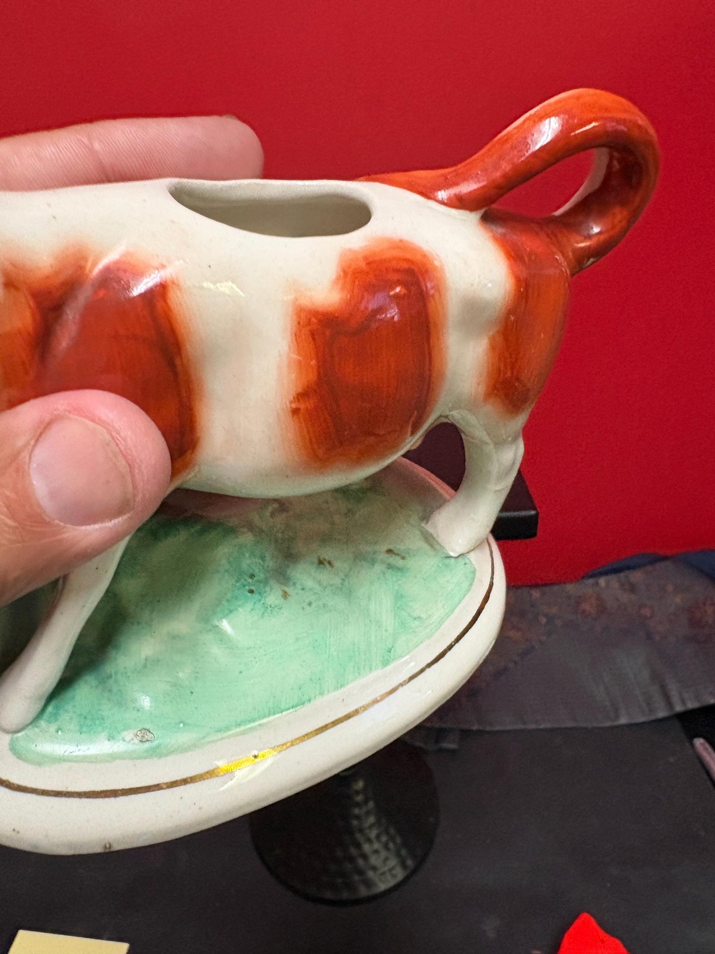 Antique Staffordshire cow creamer -6 1/2 x 4 1/2“ high in lovely condition 1860s great value