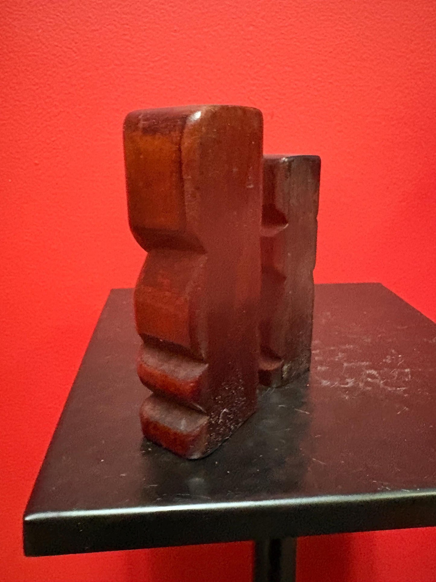Two beautiful New Zealand Maori statues with abalone inset 4.5 and 4 inches tall sold as pair Maori