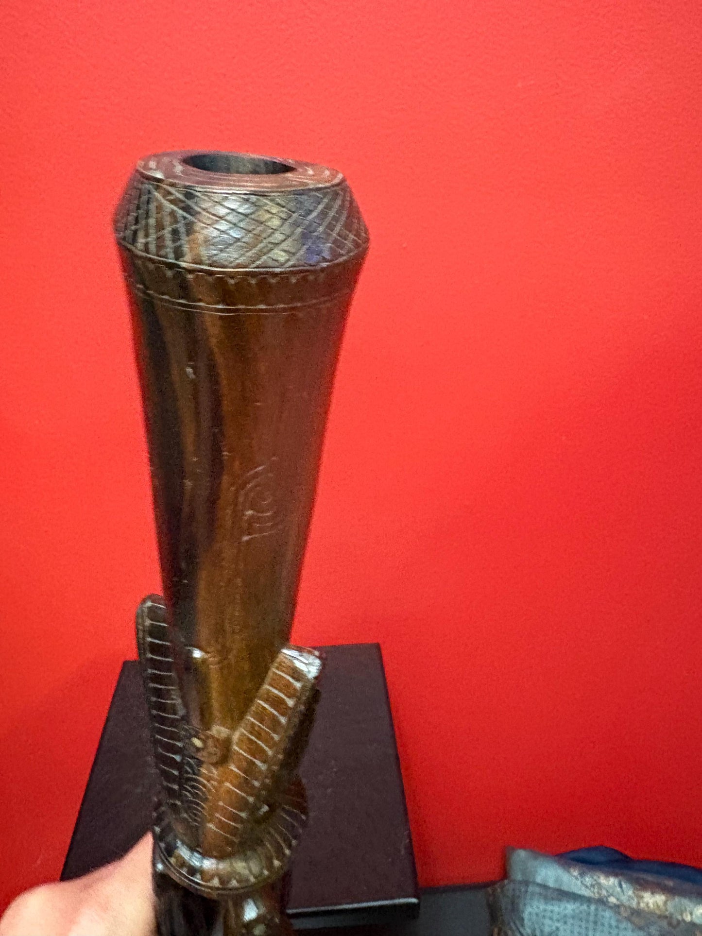 Beautiful New Zealand Maori statue vase with Abalone inset - wow