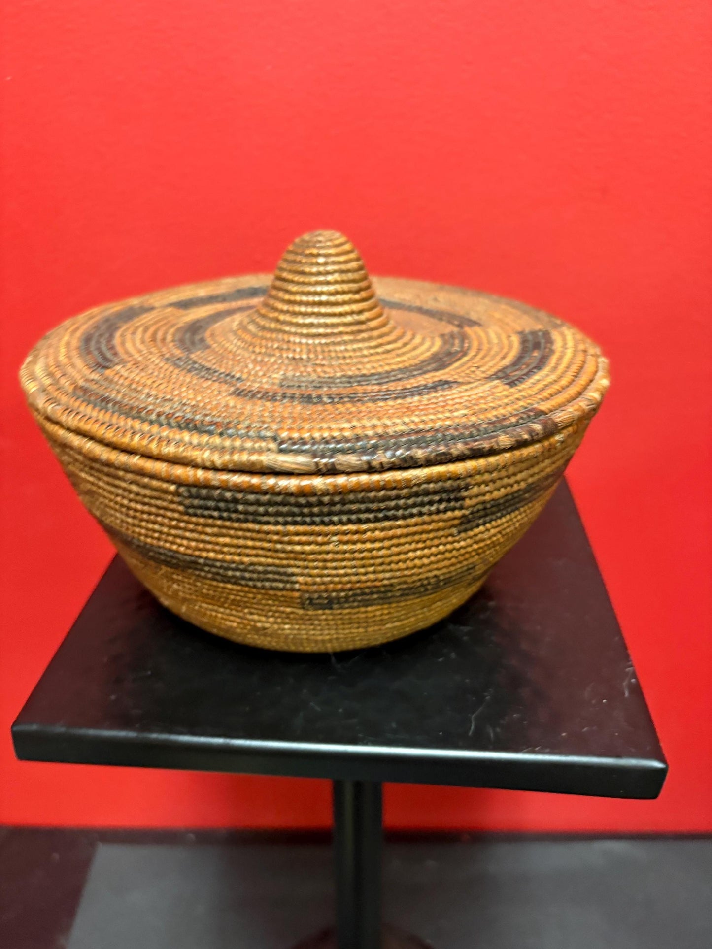 Rare indigenous first nations woven basket good condition and unusual shape - 8 x5 inches high- wow