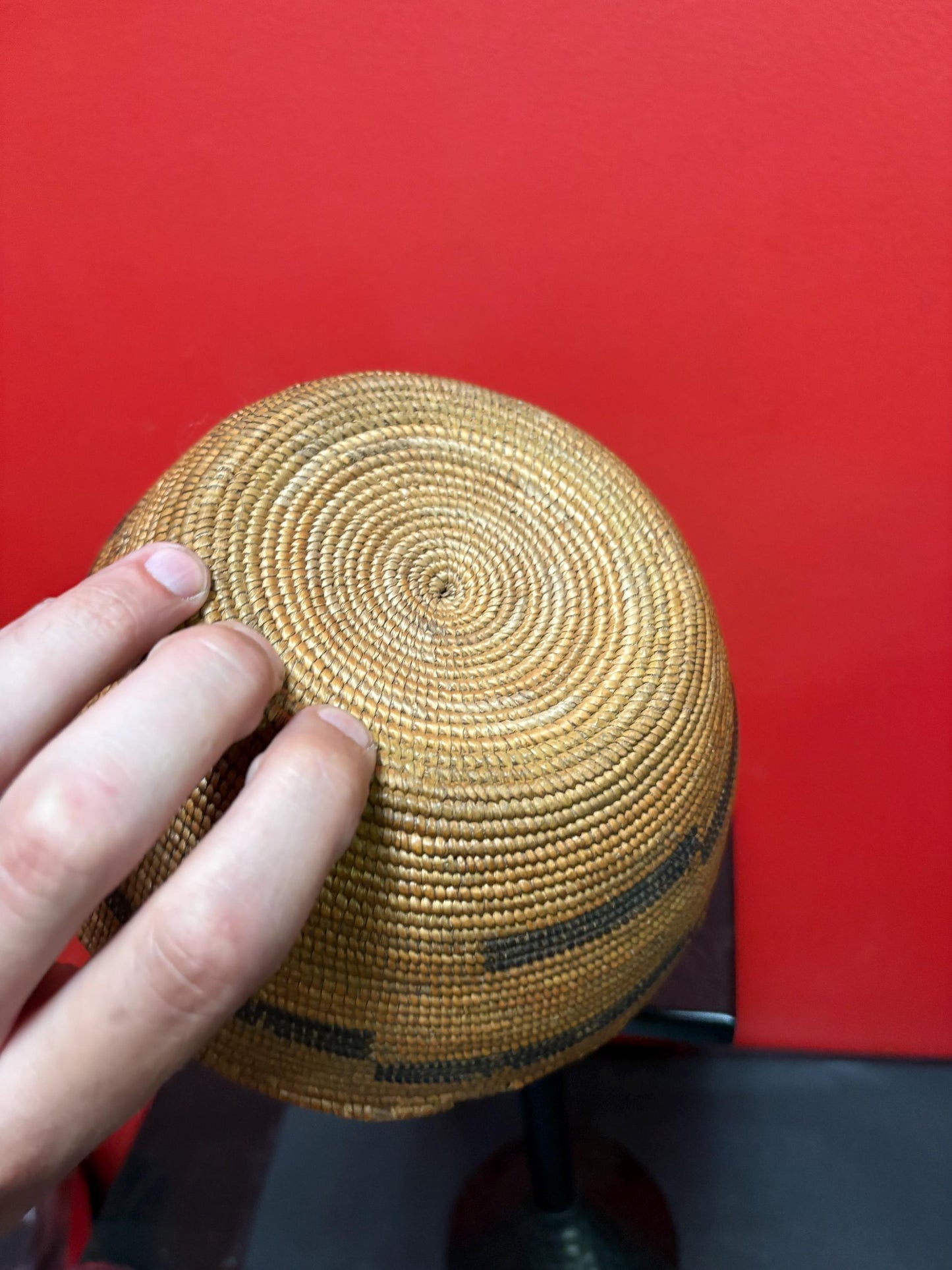 Rare indigenous first nations woven basket good condition and unusual shape - 8 x5 inches high- wow