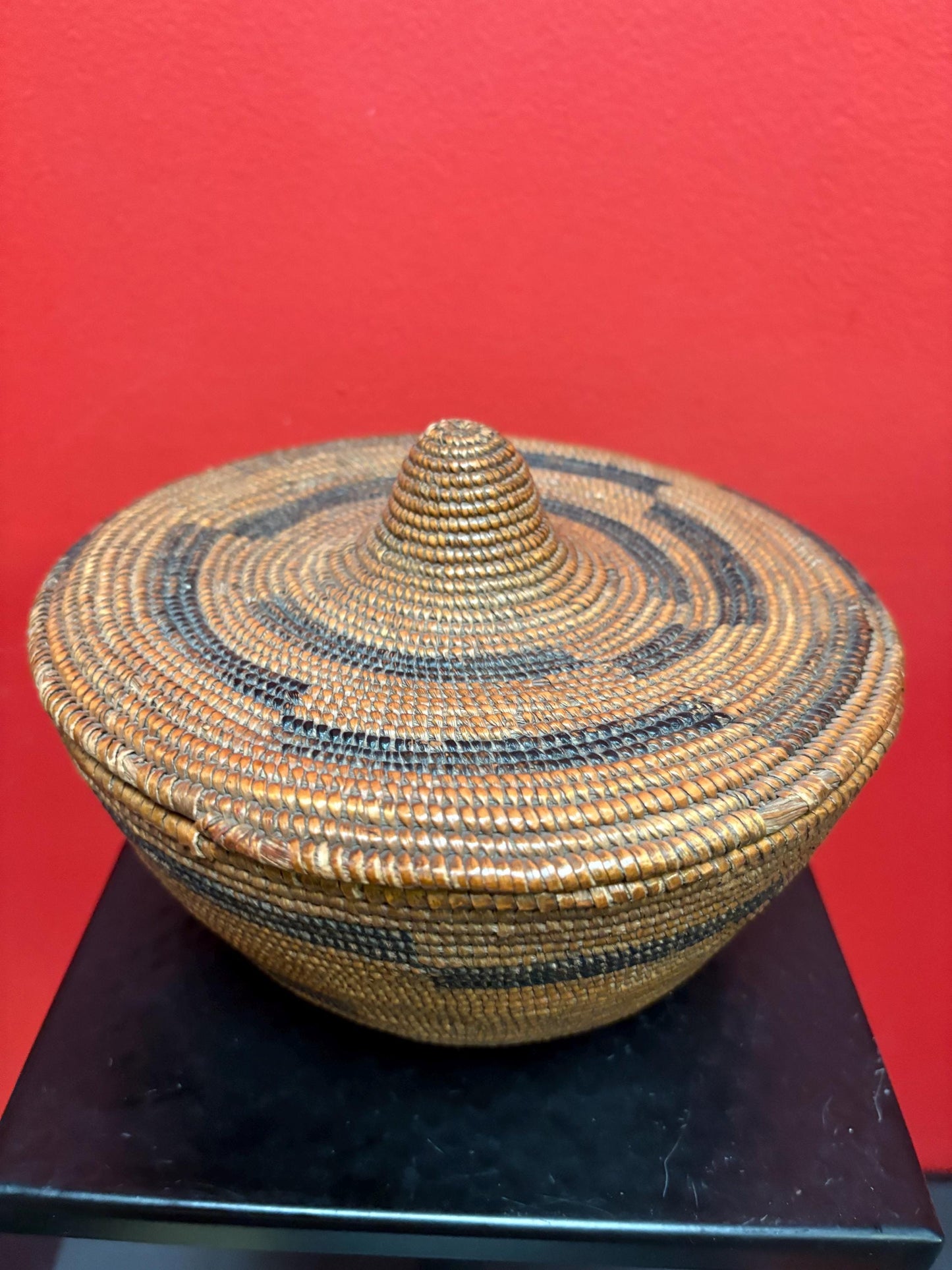 Rare indigenous first nations woven basket good condition and unusual shape - 8 x5 inches high- wow