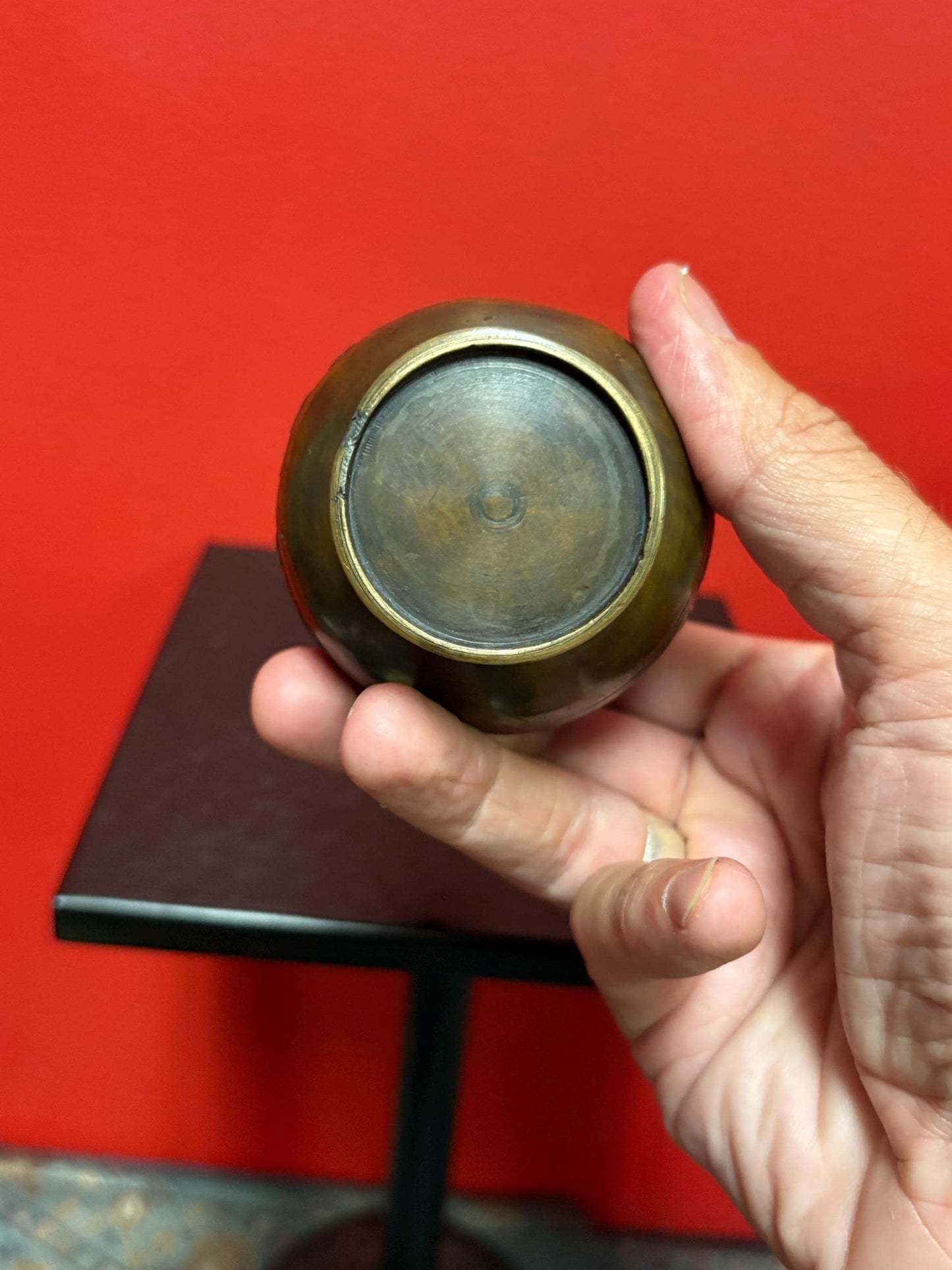 Beautiful antique Japanese meji Bronze vase 6.25 inches tall with amazing patina great heron motif beautiful gift -