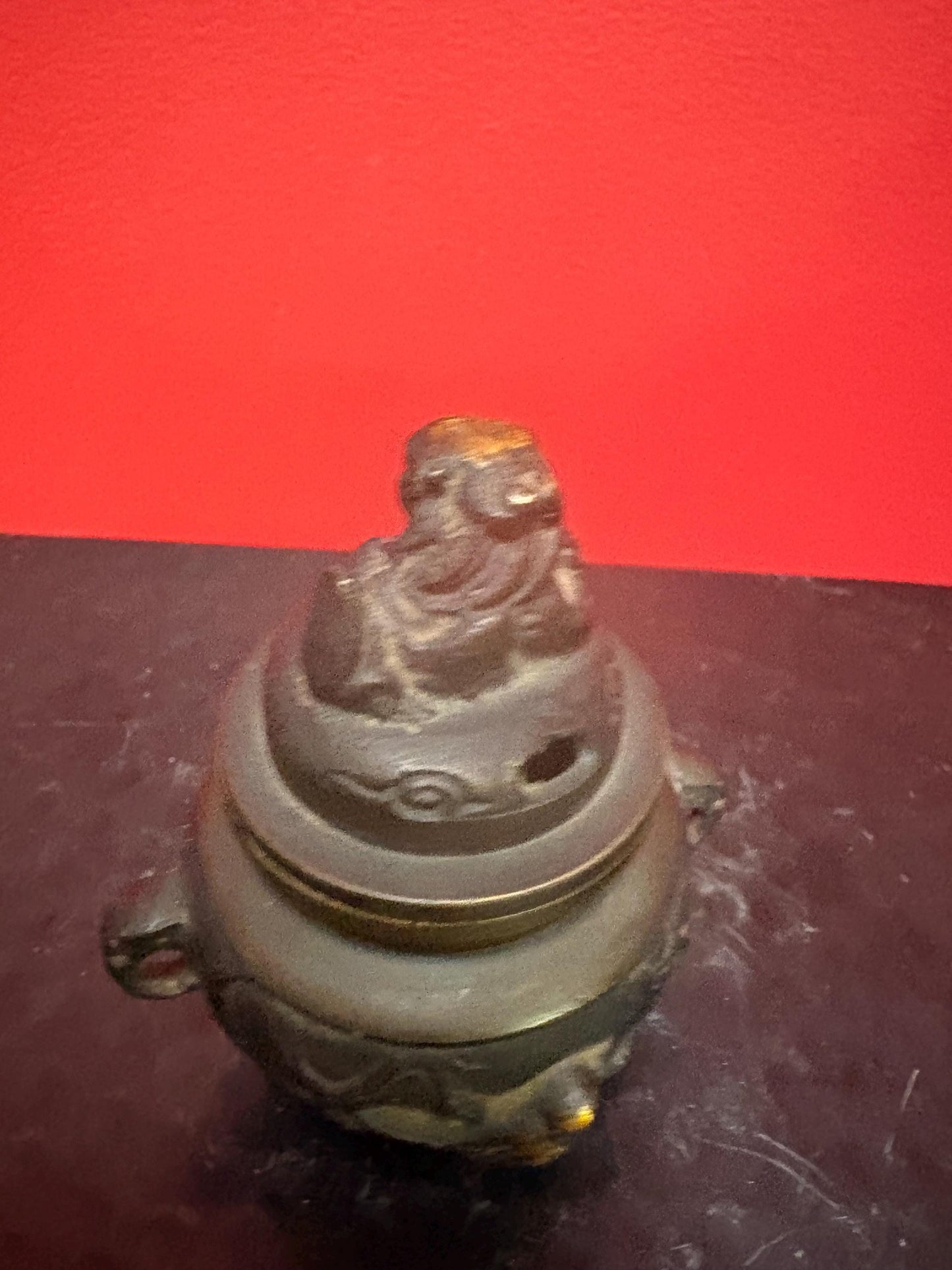Beautiful small antique Japanese incense burner with food dog finale 3.5 inches tall wonderful condition and great patina - good price