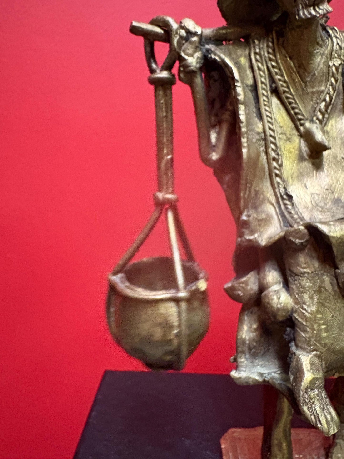 Gorgeous African bronze statue of a man carrying buckets old piece with great patina 9 1/2 inches tall great gift