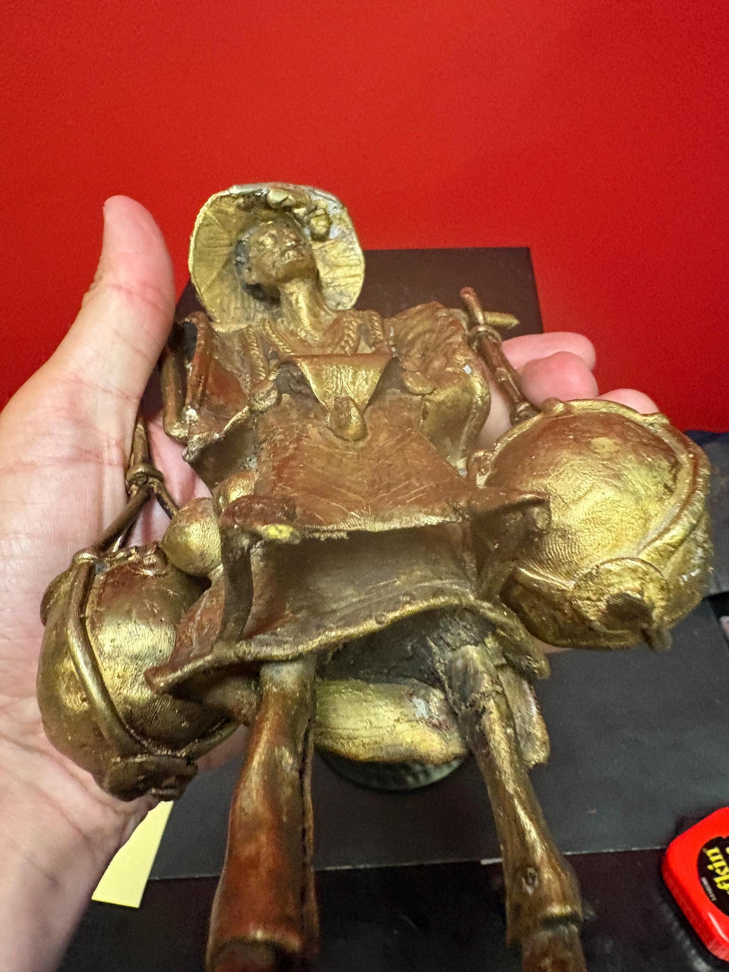 Gorgeous African bronze statue of a man carrying buckets old piece with great patina 9 1/2 inches tall great gift