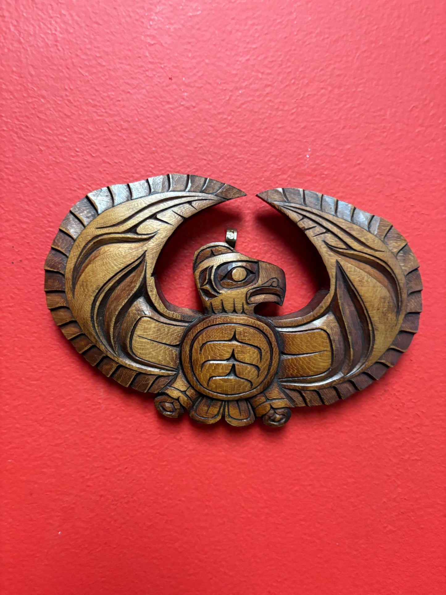 Beautiful signed 7 x 5 inch high Indigenous First Nations cedar eagle plaque  great detail  highly detailed and ready to hang