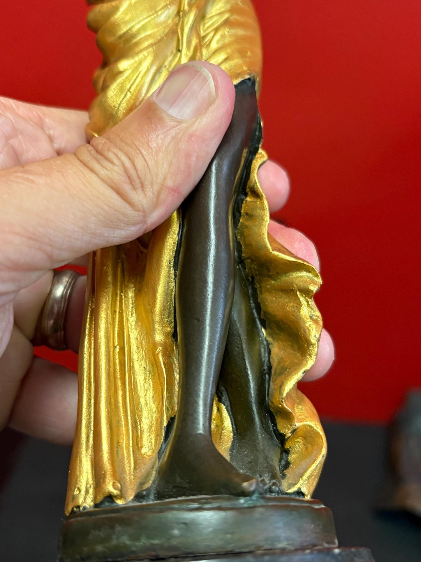 Stunning authentic antique Miguel Fernando Lopez (Milo) gilded bronze lady on marble statue 13 inches tall wonderful detail wow gift