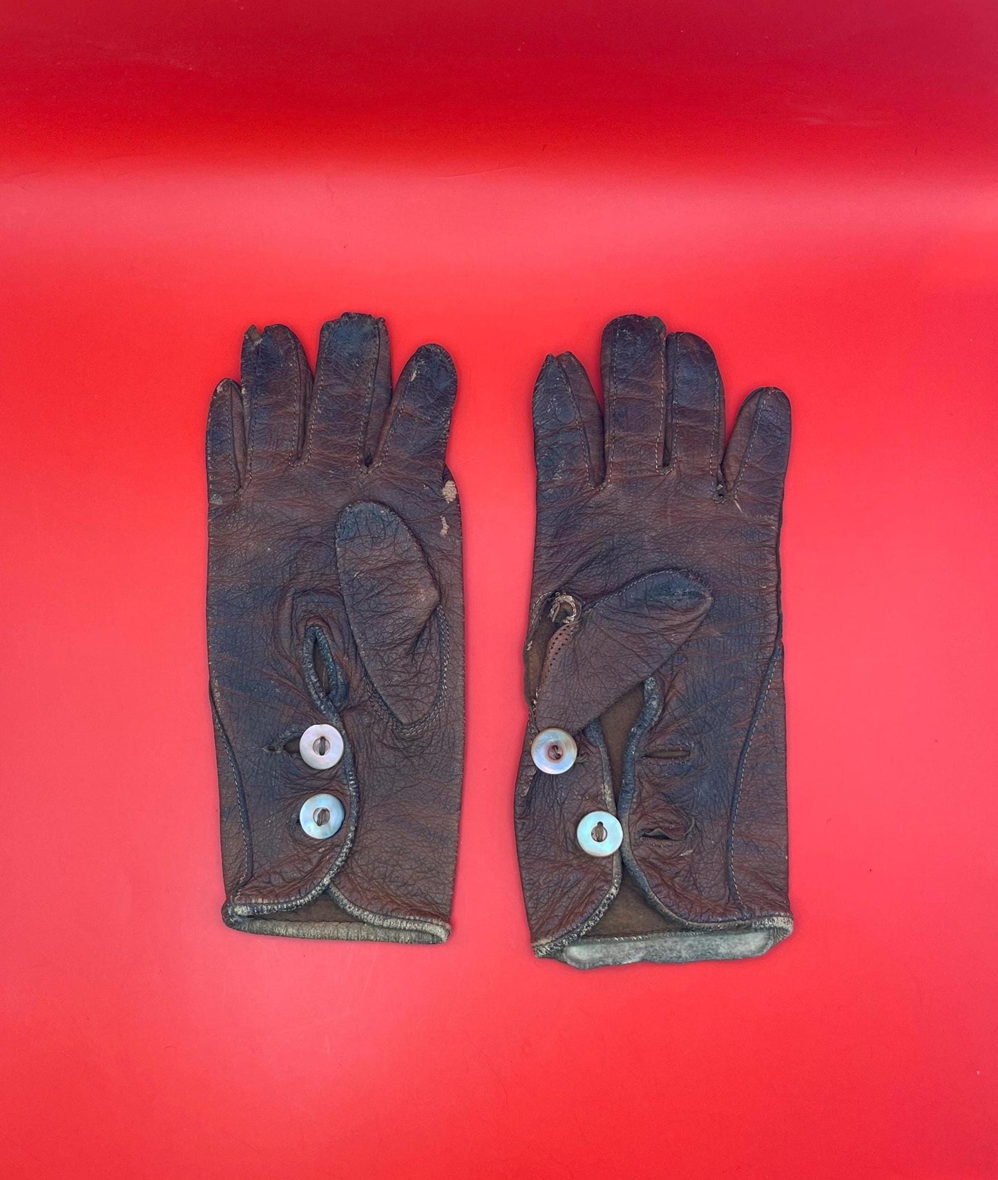 Antique Soft Leather Doll Gloves some stitching undone