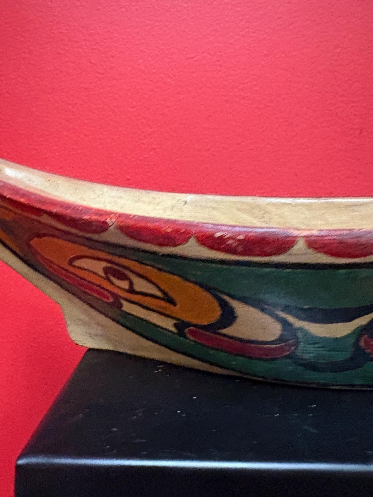 Stunning museum quality 14 x 5 early 1900s indigenous first nations Pacific north West Coast hand painted unsigned canoe - minor damage