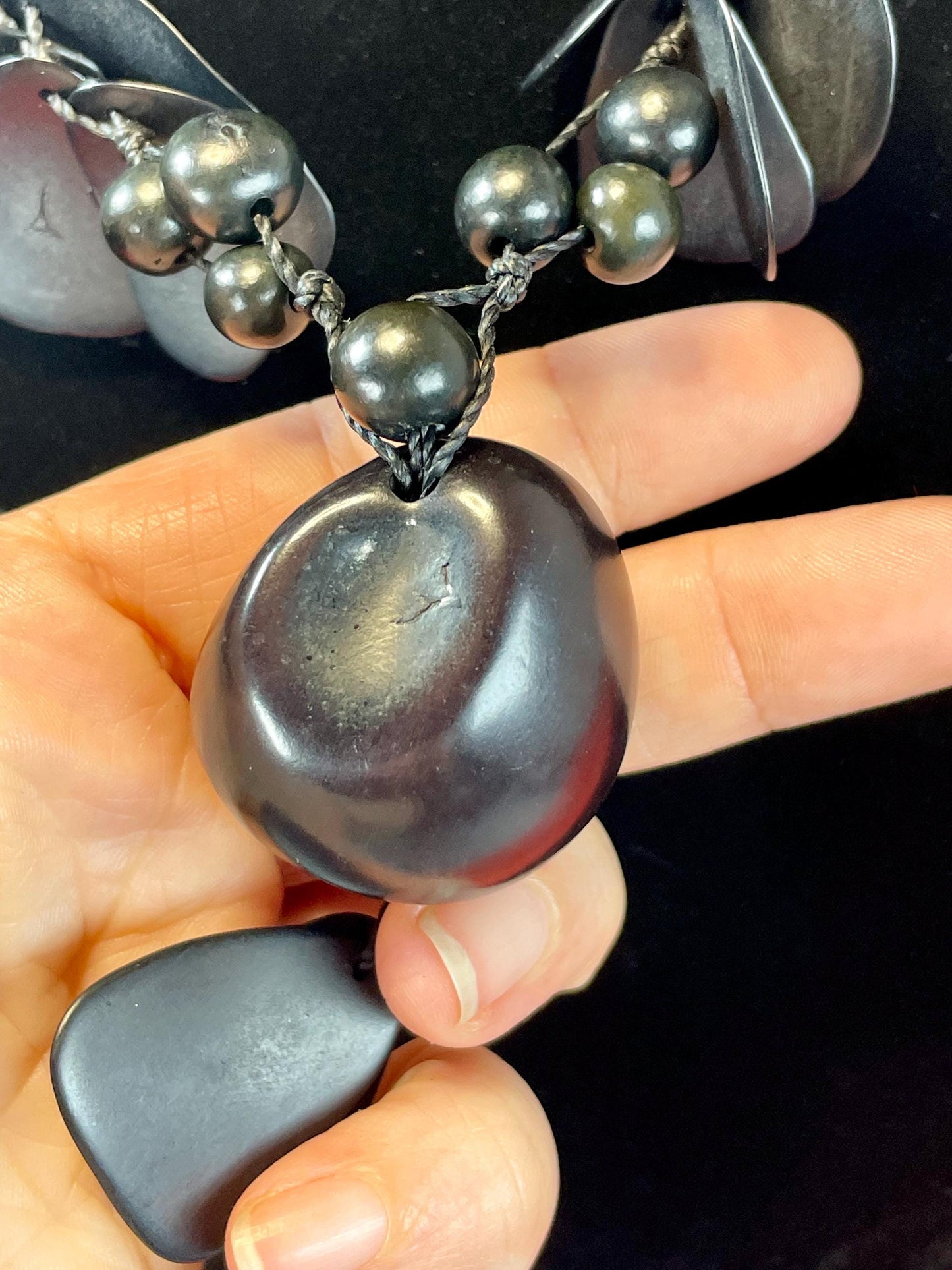 Bold Black Beaded Statement Necklace 20 with 3.5 Drop
