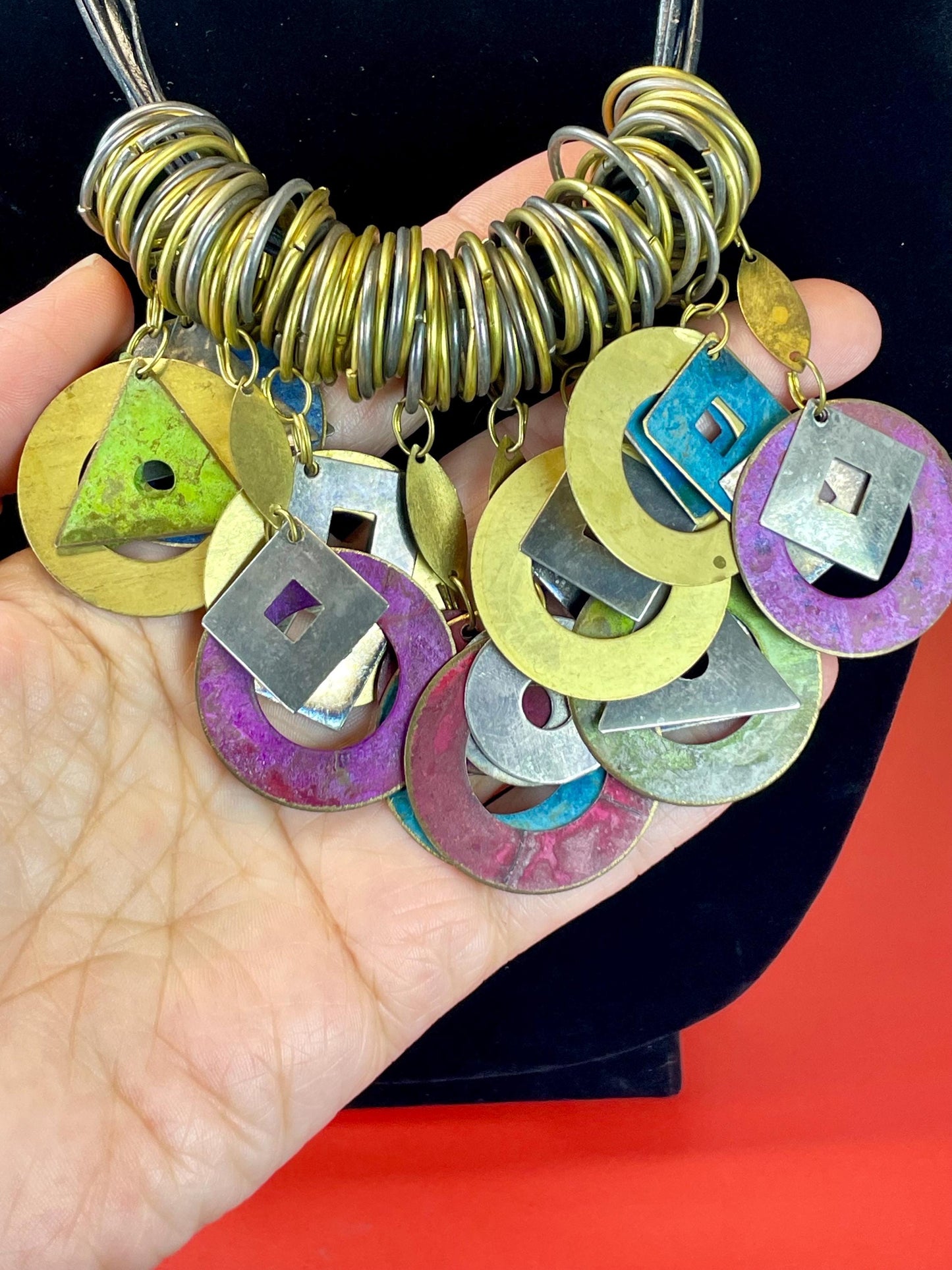 Colourful Metal Disc Statement Necklace