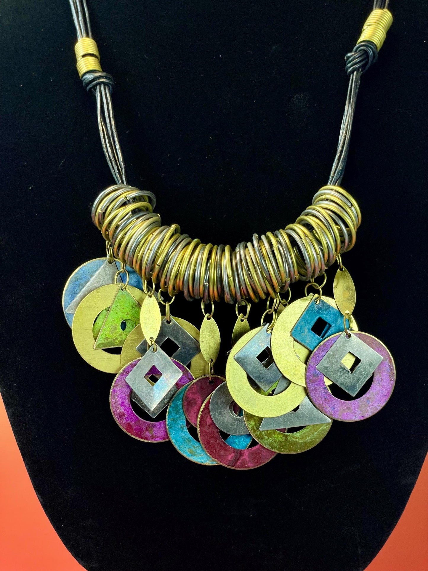 Colourful Metal Disc Statement Necklace