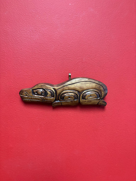 Gino Seward Indigenous First Nations cedar 9 x 3 inch frog plaque wonderful detail -