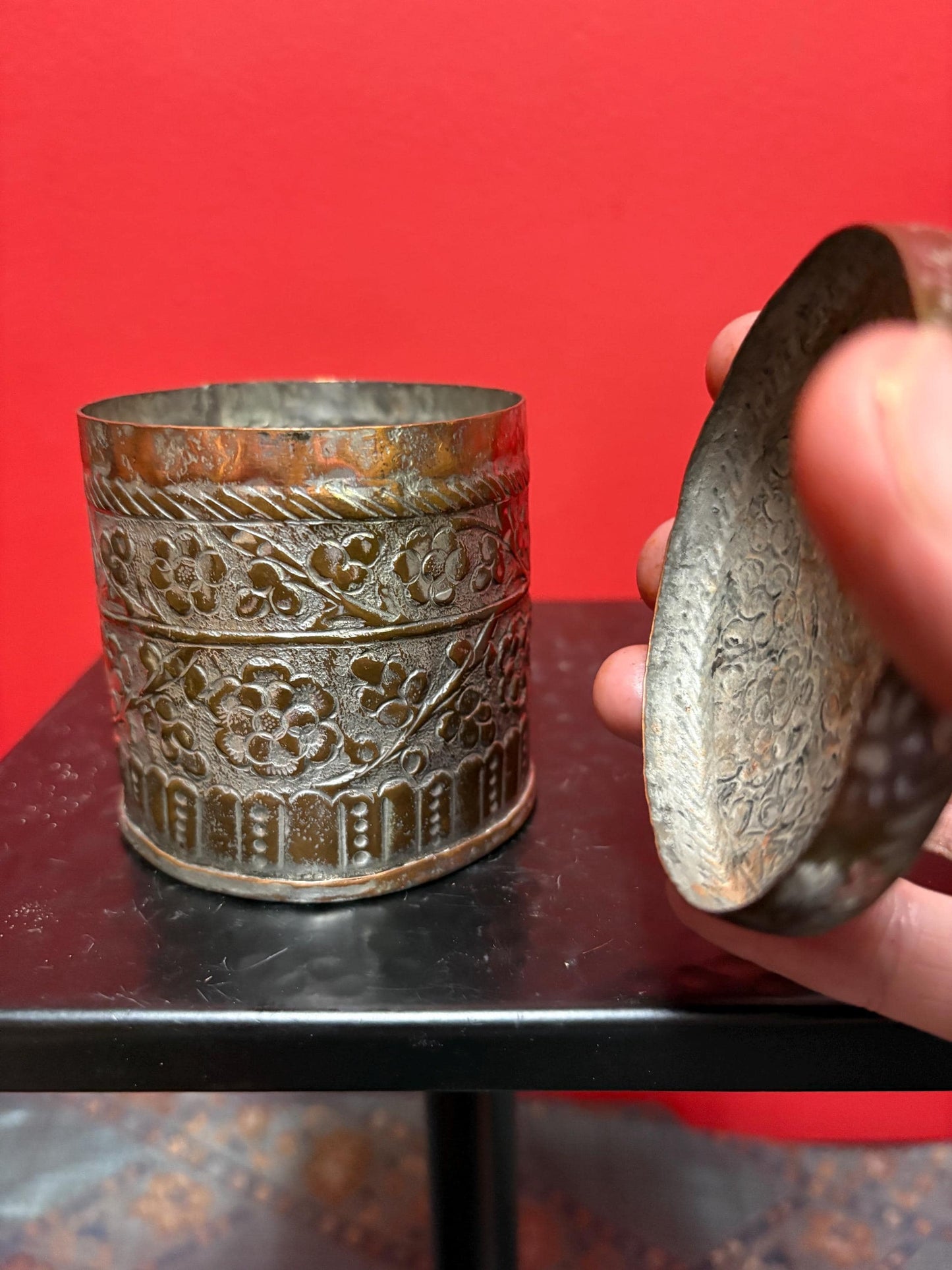 Fantastic antique Asian silver plated and copper box - 3 x 3 wonderful quality and detail great value