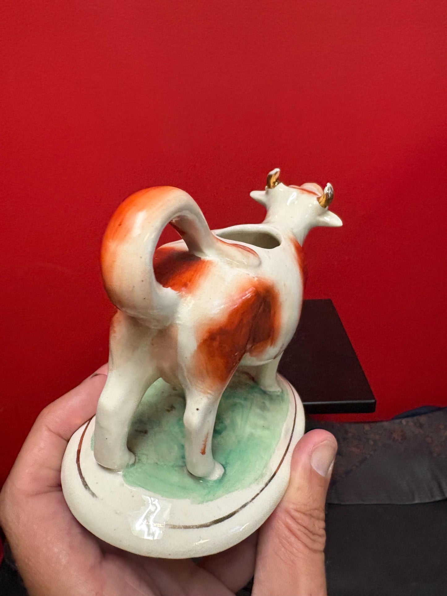 Antique Staffordshire cow creamer -6 1/2 x 4 1/2“ high in lovely condition 1860s great value