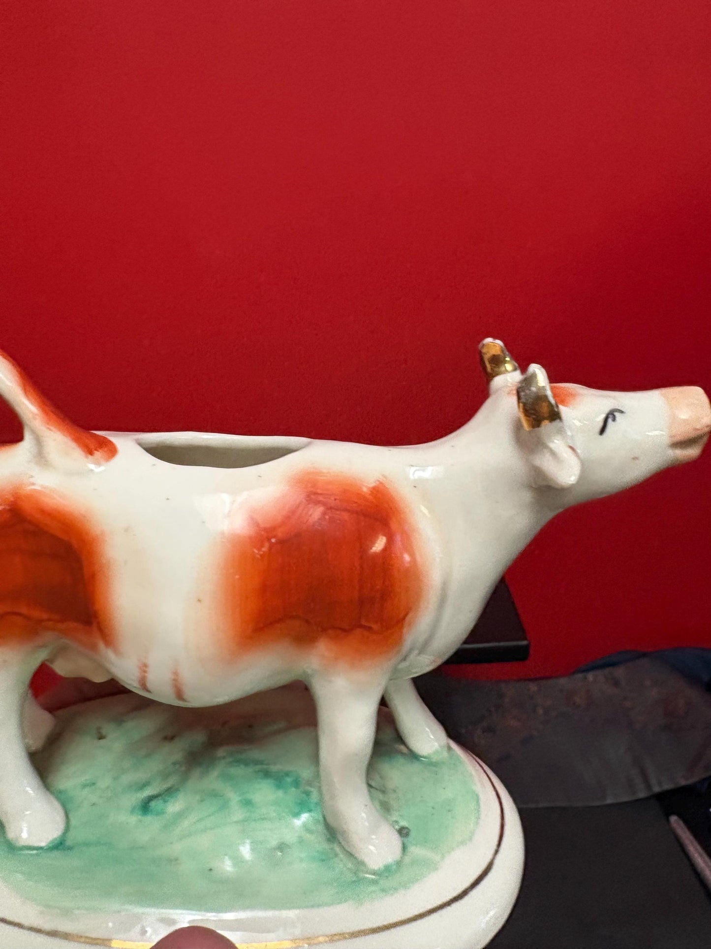 Antique Staffordshire cow creamer -6 1/2 x 4 1/2“ high in lovely condition 1860s great value