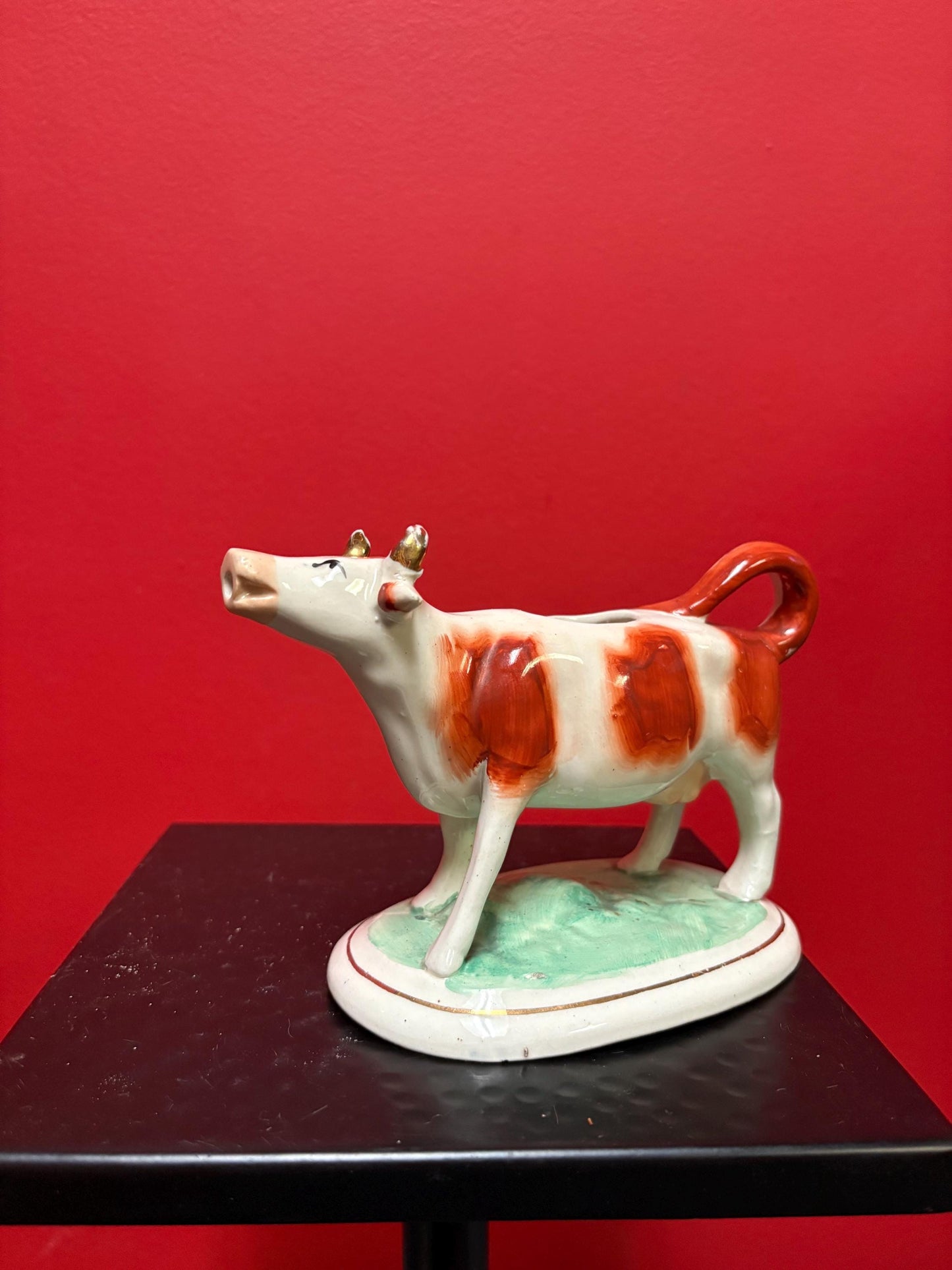 Antique Staffordshire cow creamer -6 1/2 x 4 1/2“ high in lovely condition 1860s great value