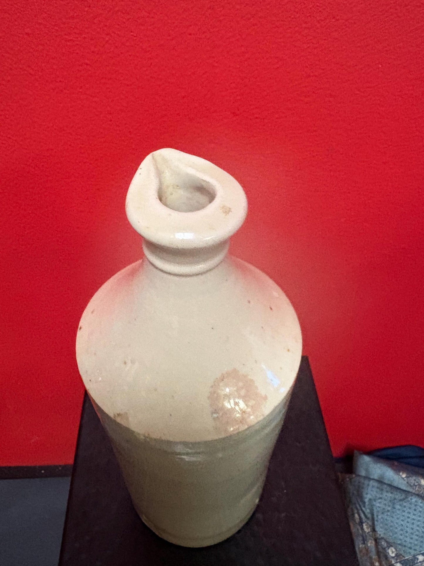 Beautiful 19 century English stoneware jug in good condition with interesting stamps approximately 11 inches tall unique