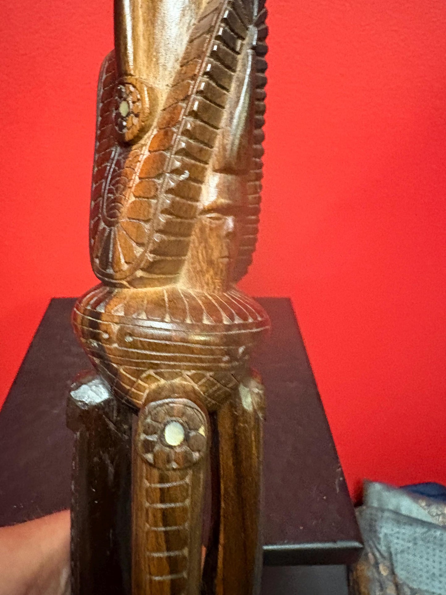 Beautiful New Zealand Maori statue vase with Abalone inset - wow