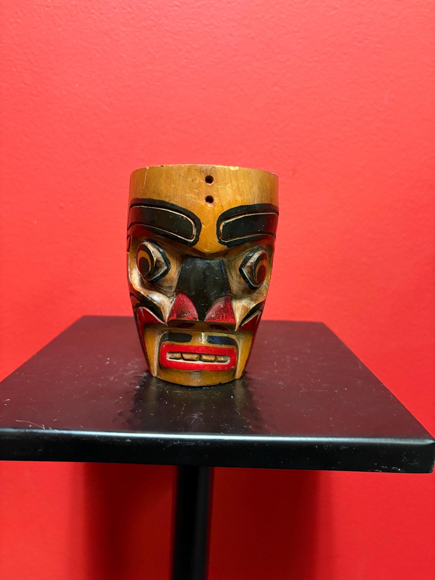 Beautiful indigenous first nations pacific West Coast Cedar mask 4.5 inches tall with lovely colour and carving wow - great value
