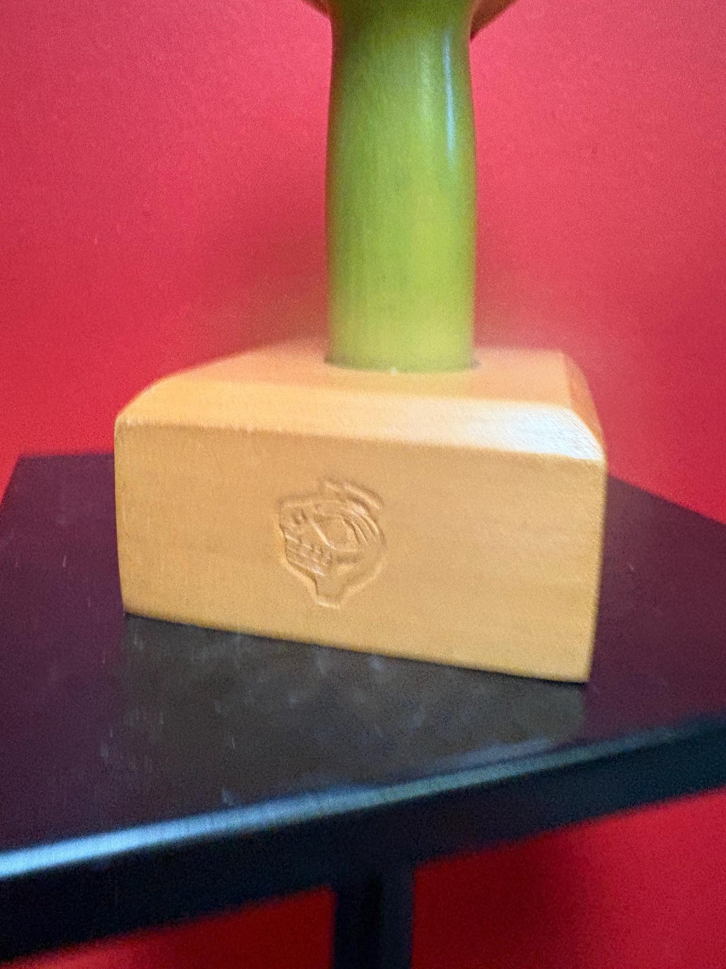 favulous indigenous first nation Pacific Northwest Coast signed Haywood Russel frog rattle in stand rattle 10 inches and stand 2 inches