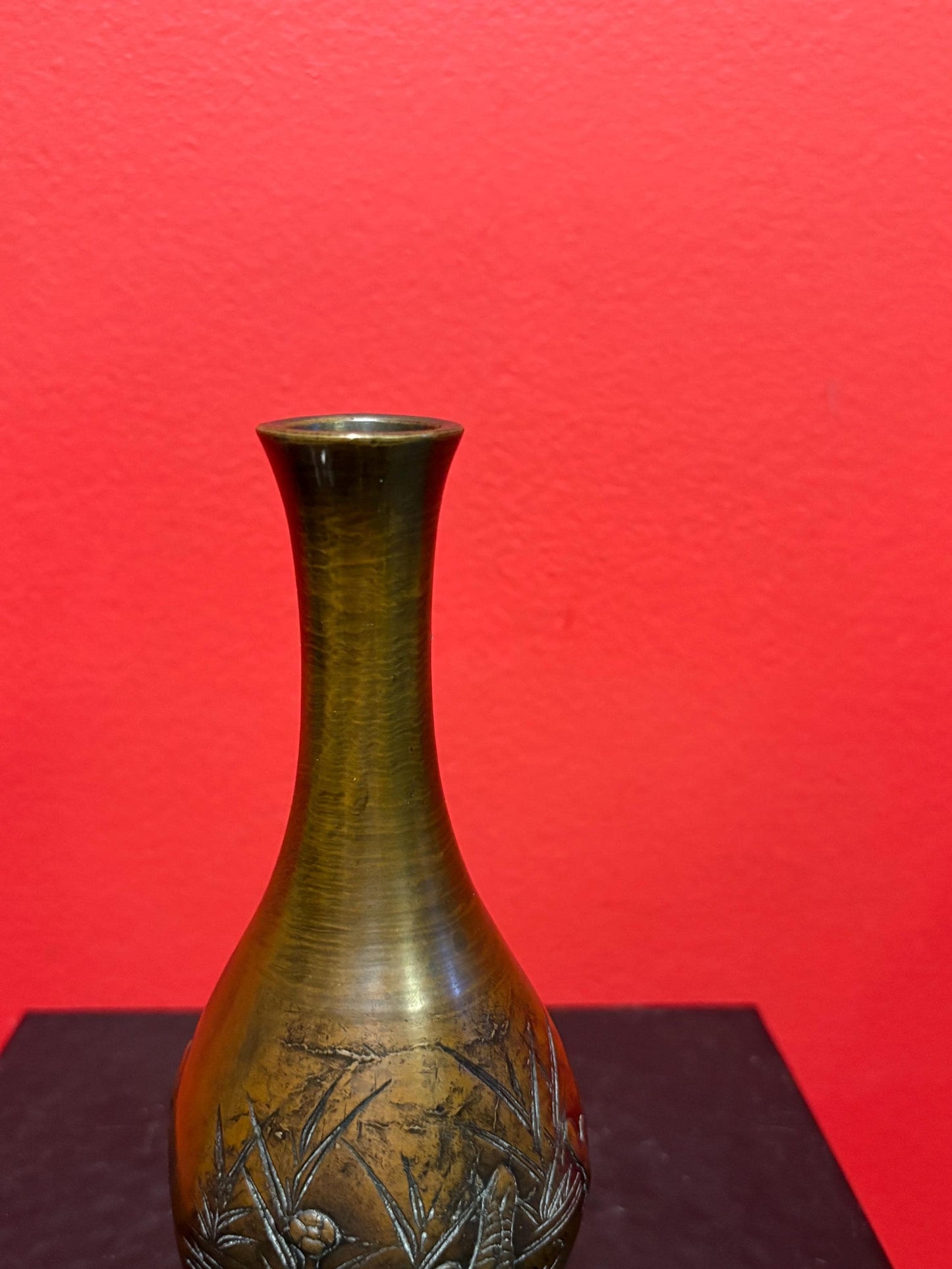 Beautiful antique Japanese meji Bronze vase 6.25 inches tall with amazing patina great heron motif beautiful gift -