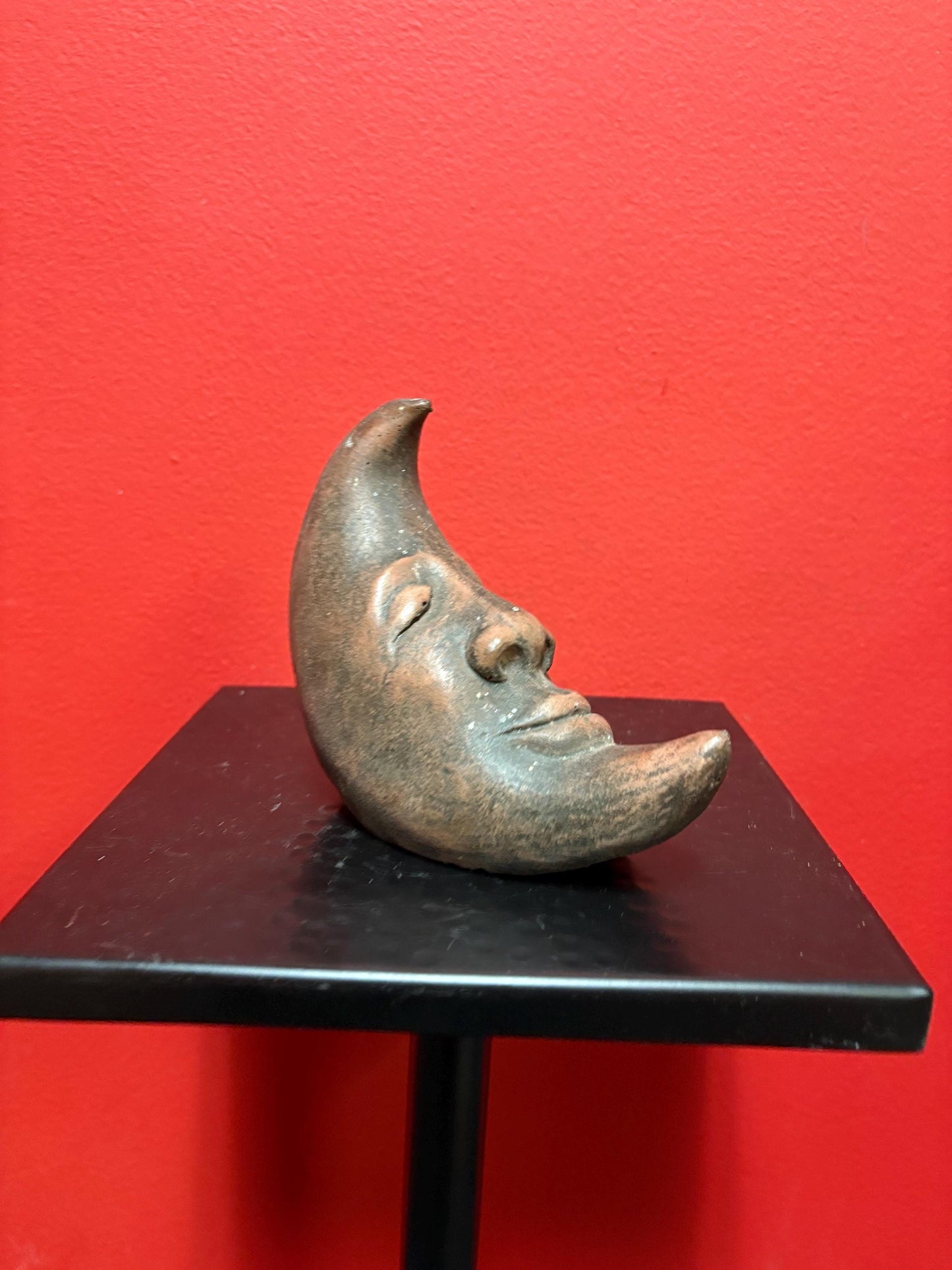 Unique probably American 5 inch antique pottery moon statue nice condition and great gift heavy