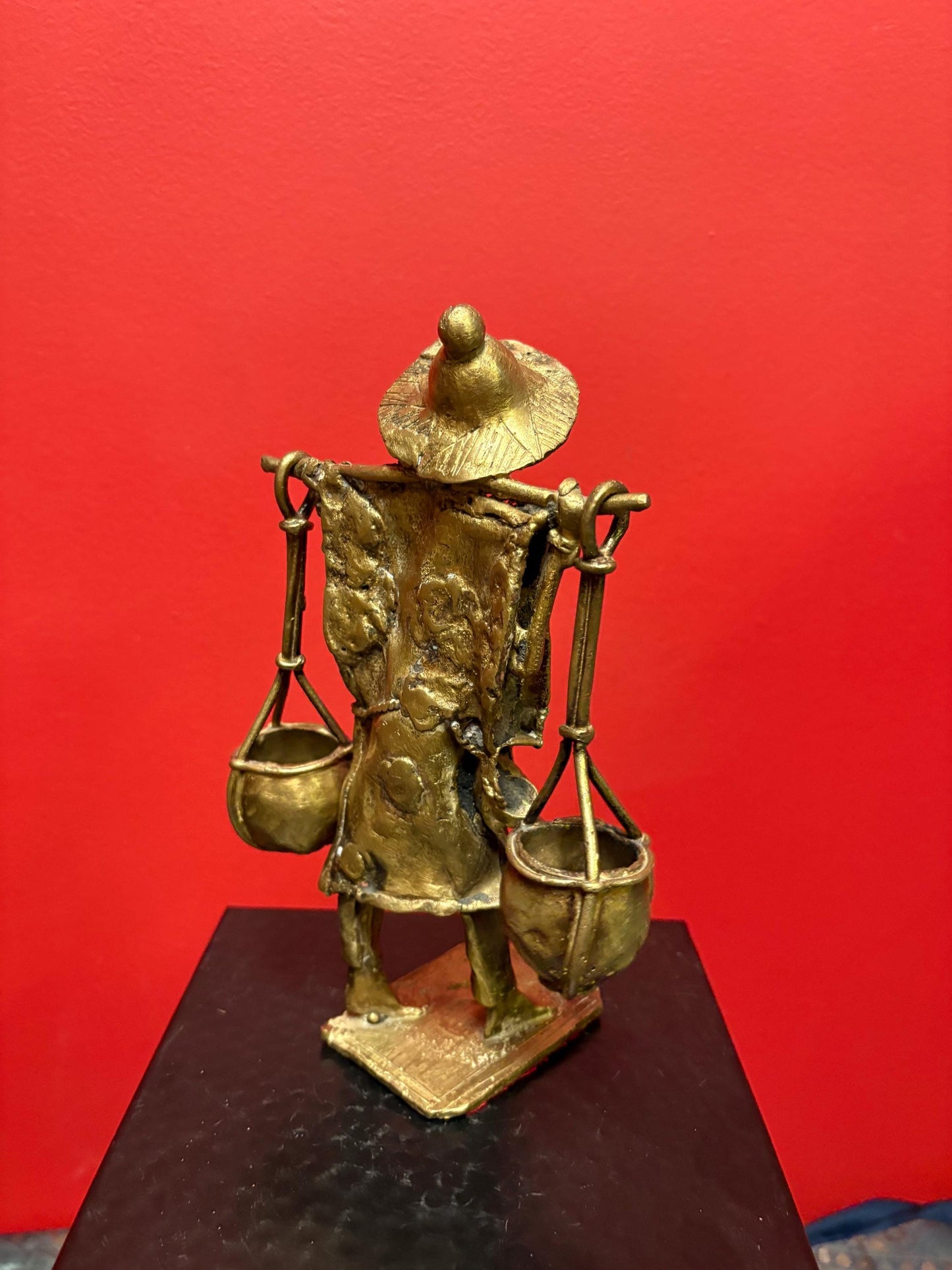 Gorgeous African bronze statue of a man carrying buckets old piece with great patina 9 1/2 inches tall great gift