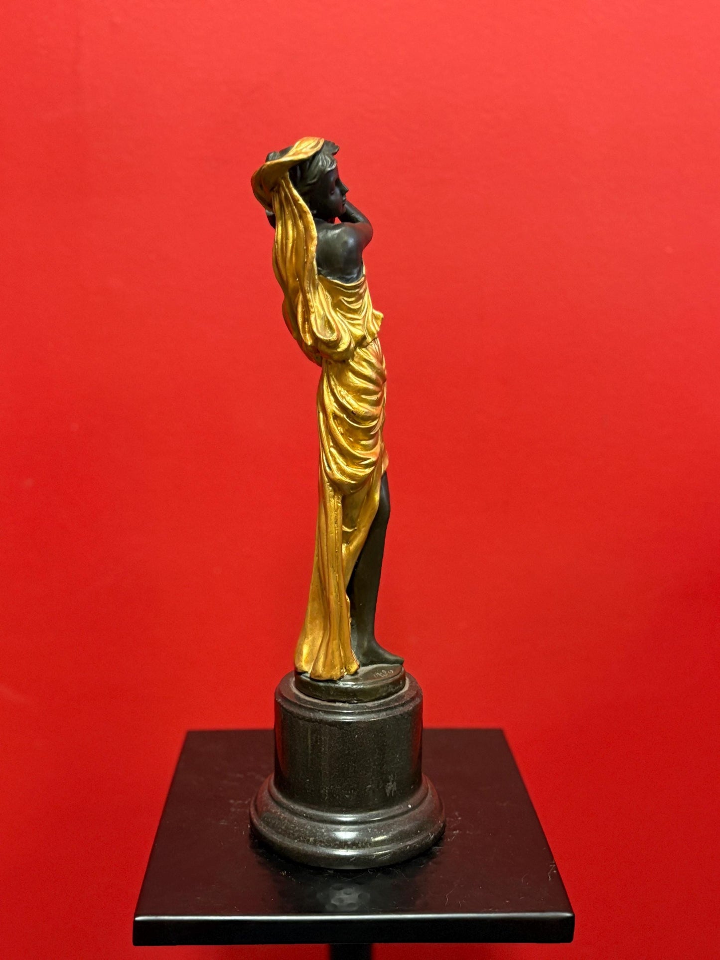 Stunning authentic antique Miguel Fernando Lopez (Milo) gilded bronze lady on marble statue 13 inches tall wonderful detail wow gift