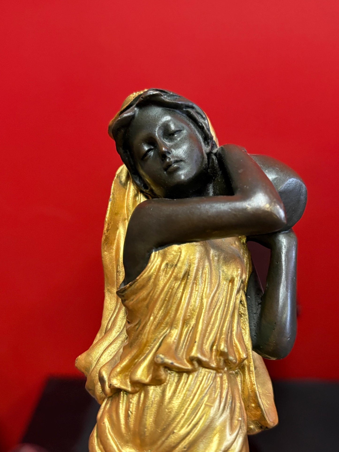 Stunning authentic antique Miguel Fernando Lopez (Milo) gilded bronze lady on marble statue 13 inches tall wonderful detail wow gift