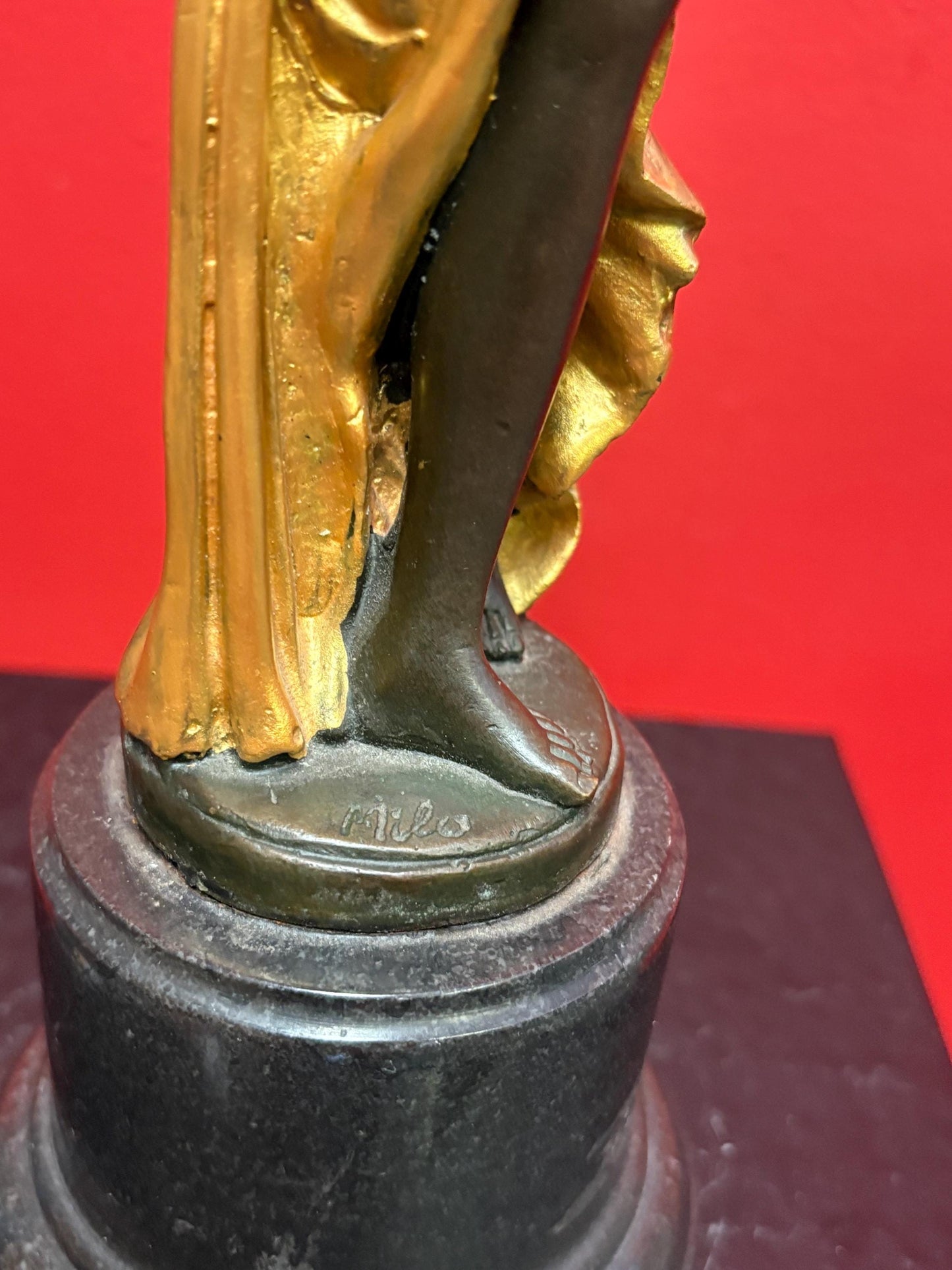 Stunning authentic antique Miguel Fernando Lopez (Milo) gilded bronze lady on marble statue 13 inches tall wonderful detail wow gift