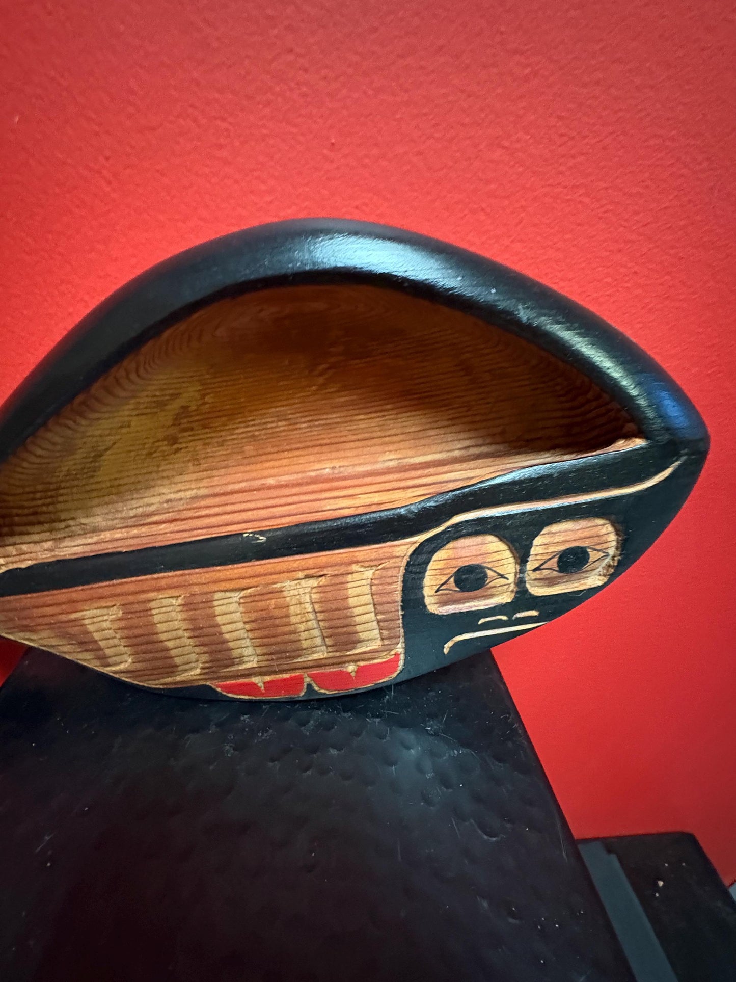 Vintage 12 x 6 wide signed indigenous first nation pacific north West Coast salmon feast  bowl - older piece  cedar - great value