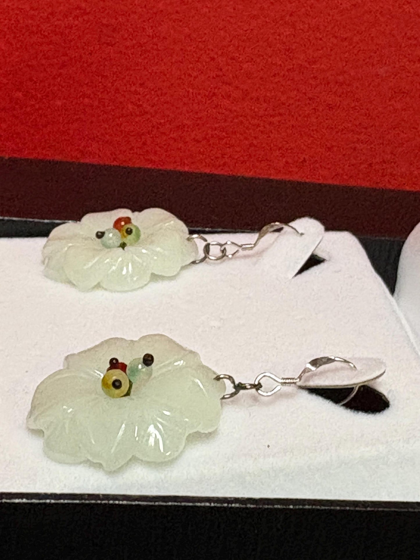 Stunning pair of Jade and silver earrings Chinese beauties come in box 2 inches long - great gift