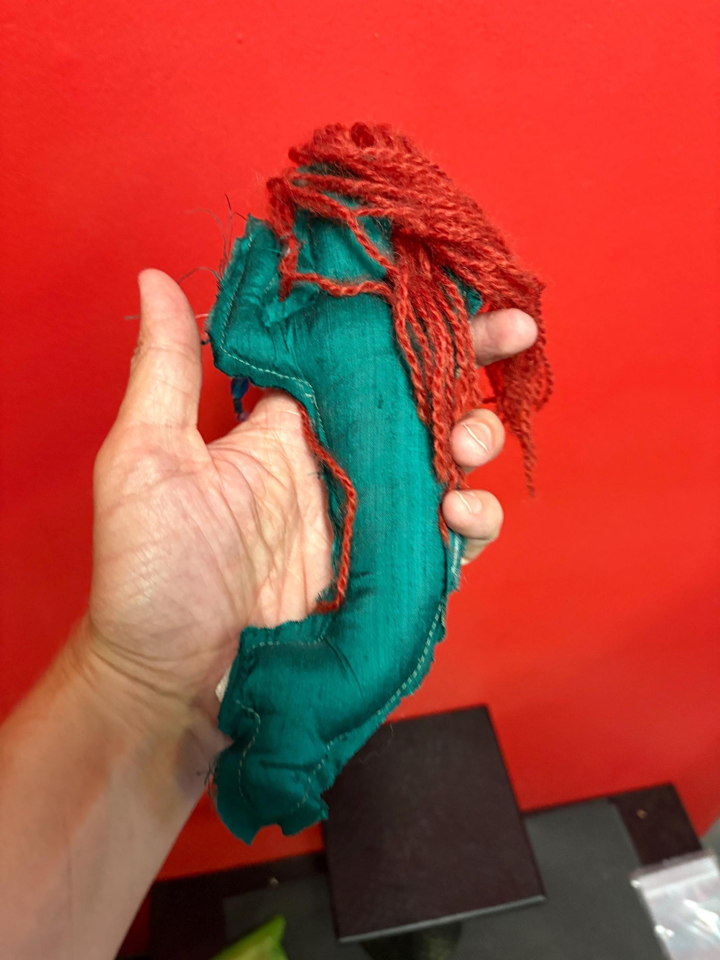 Fabulous unique indigenous? Vintage mermaid  - 13 inches long with fabric beads and mother of  Pearl   crazy cool mermaid