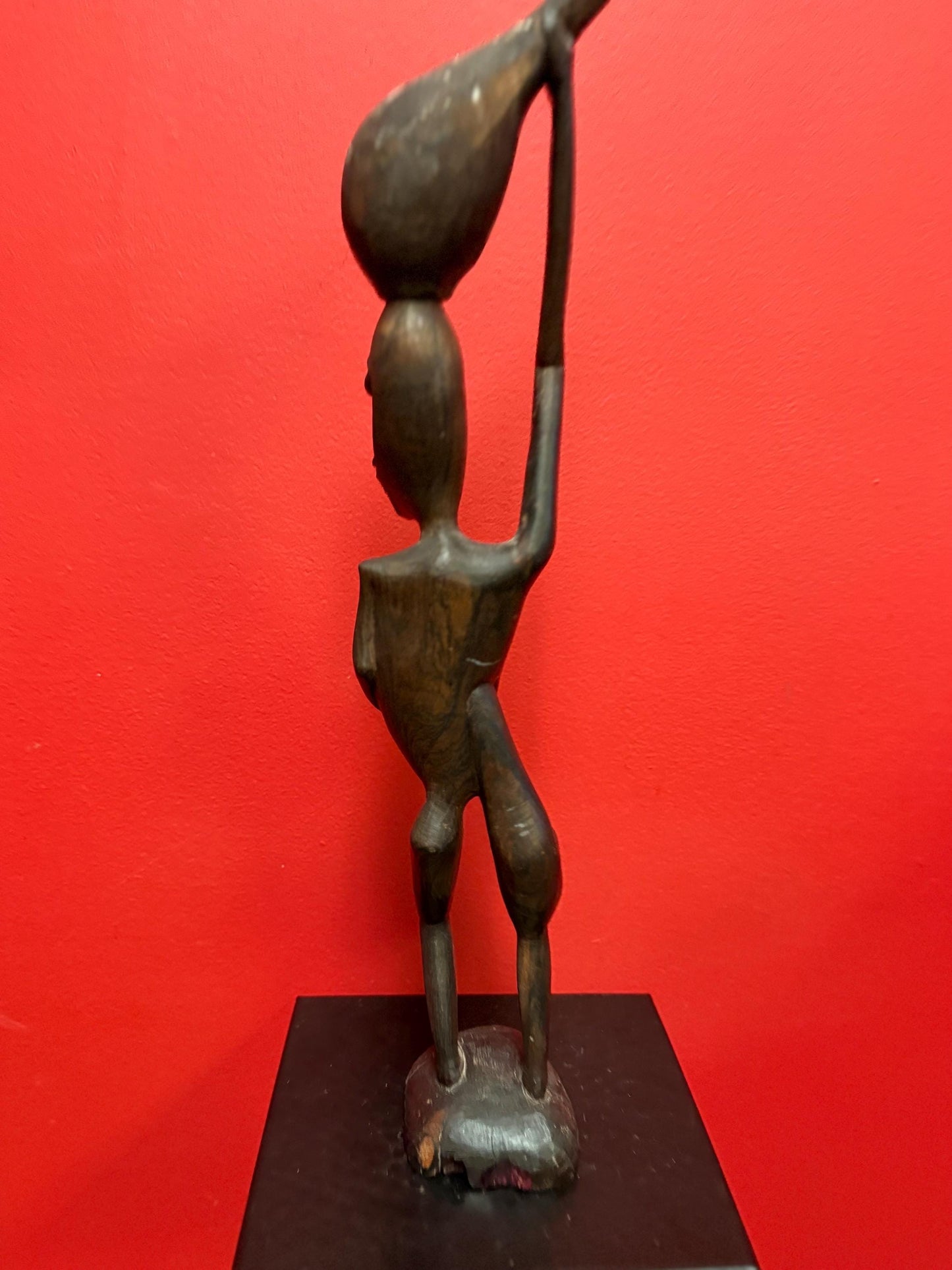 Magnificent African antique 18 inch tall Shetani Ebony wood statue  wonderful imagery and detail  great value